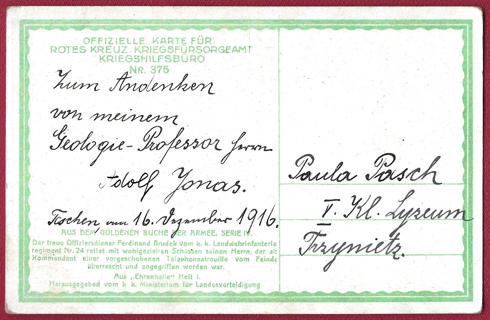 Karta pocztowa - Pomoc wojenna dla Austriackiego Czerwonego Krzyża, 1916 r. - reprodukcja obrazu Antona Marussiga