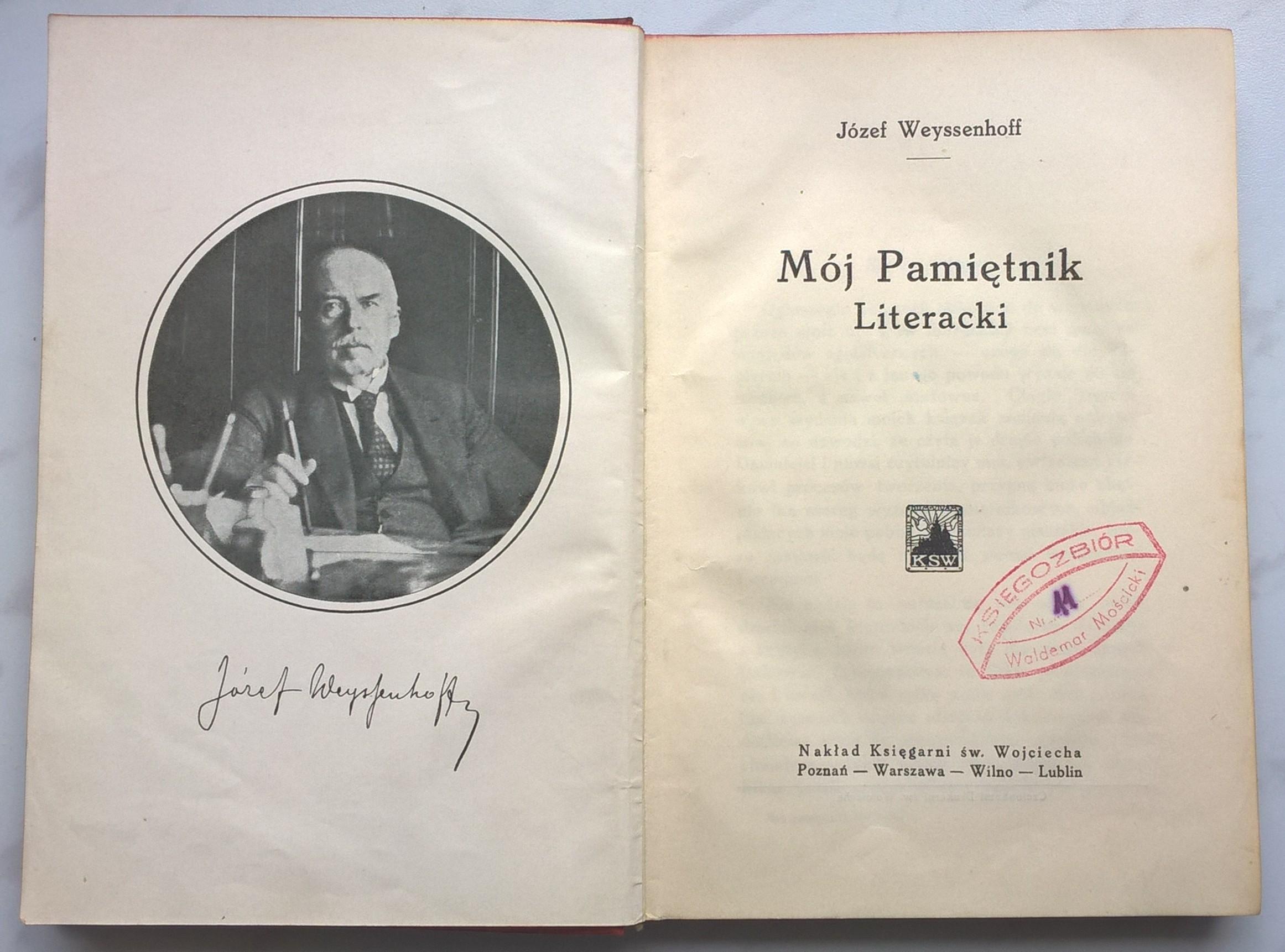 Książka "Mój Pamiętnik Literacki" Józef Weyssenhoff, ok. 1920 r.