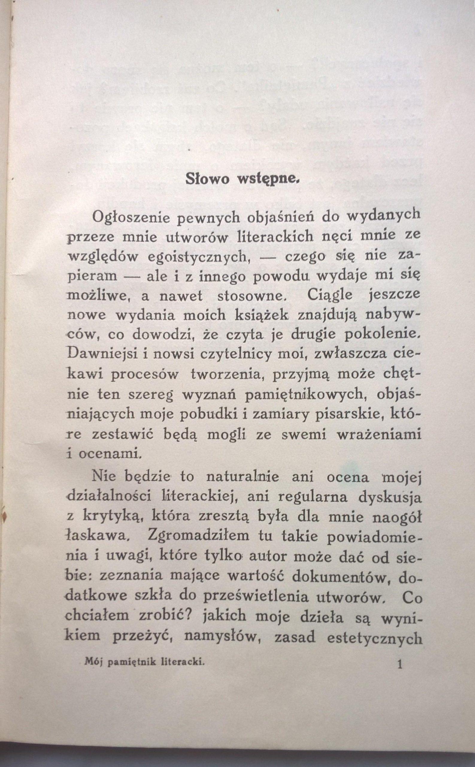 Książka "Mój Pamiętnik Literacki" Józef Weyssenhoff, ok. 1920 r.