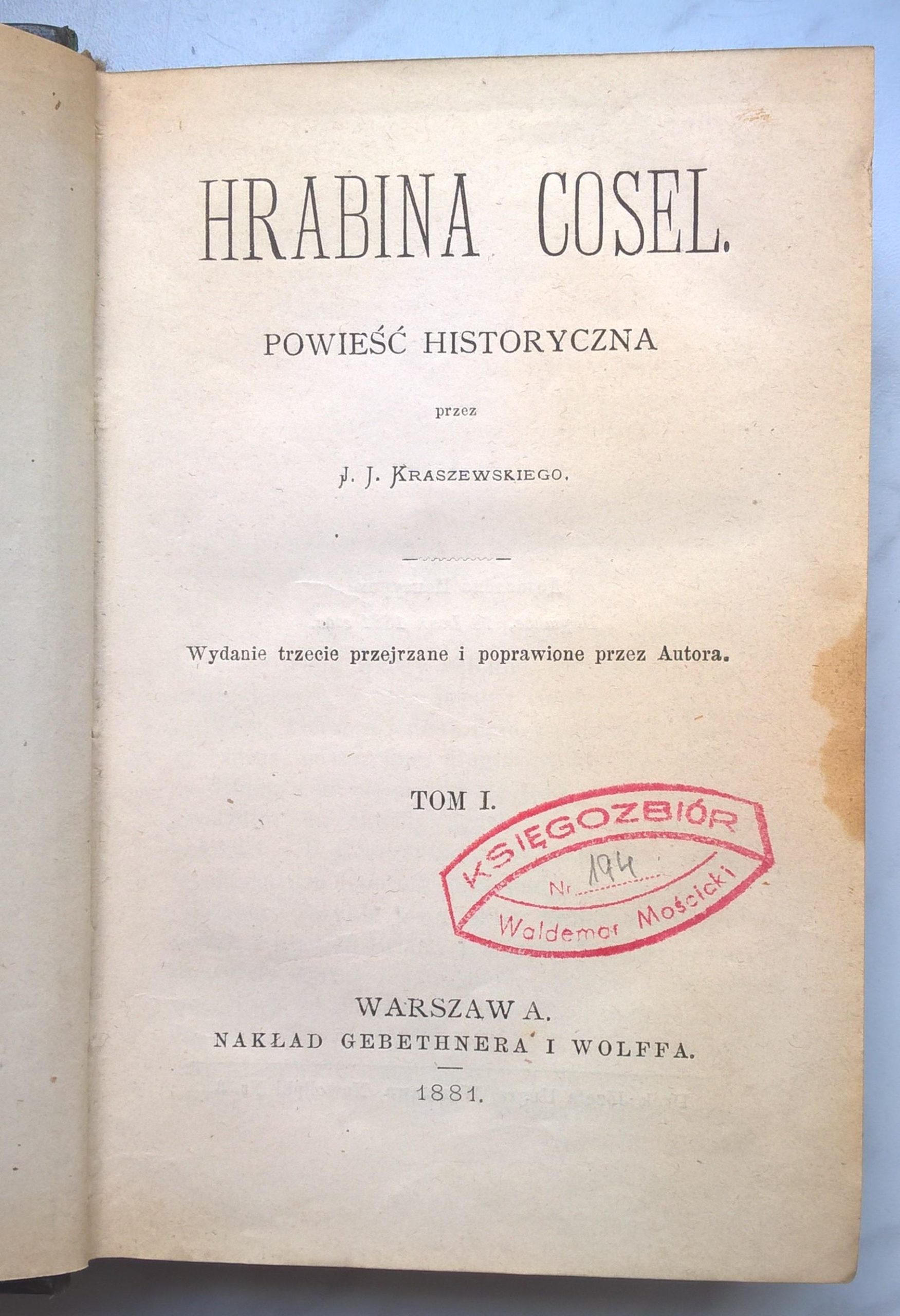 Książka "Hrabina Cosel" Józef Ignacy Kraszewski