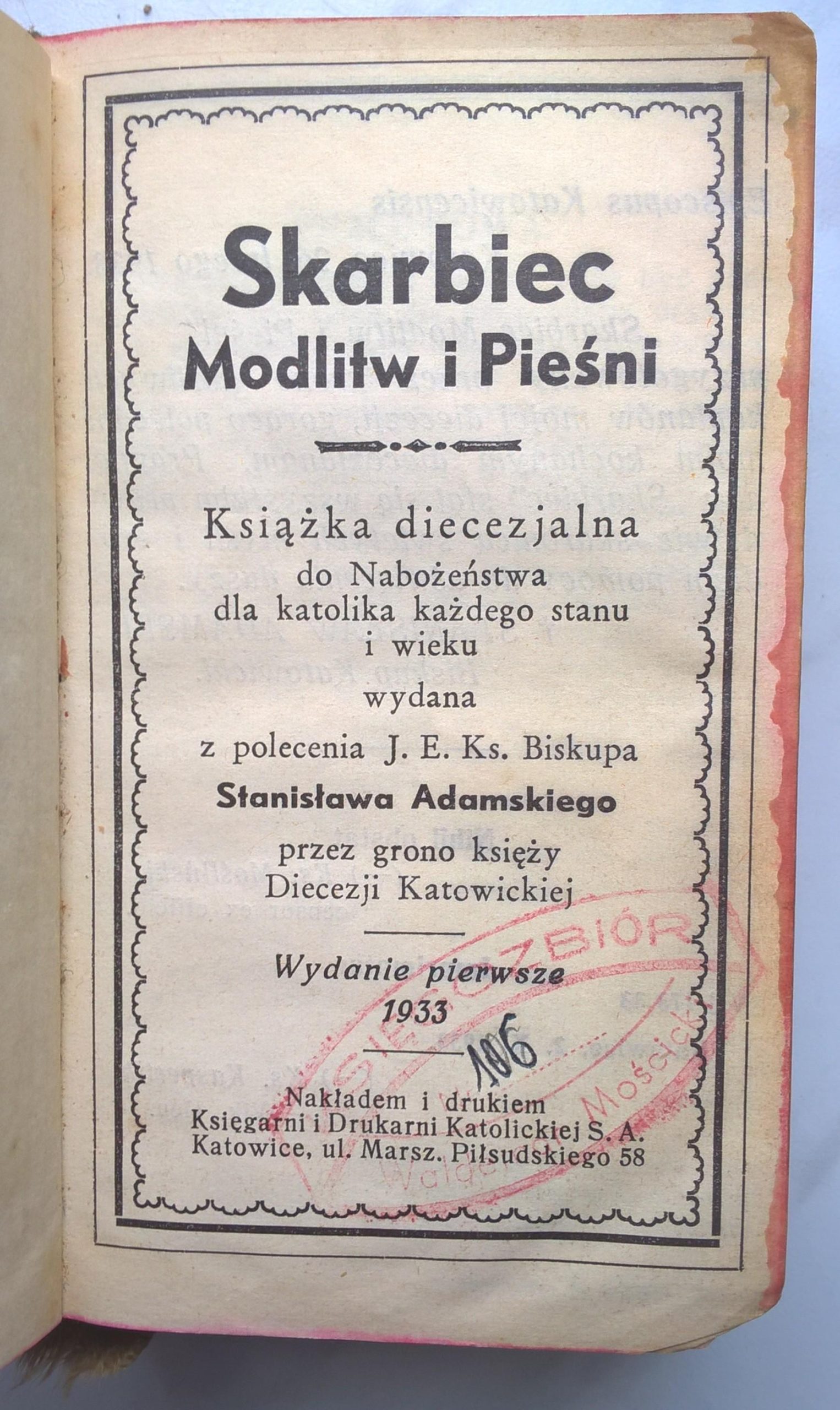 Książeczka modlitewna "Skarbiec Modlitw i Pieśni", 1933r.