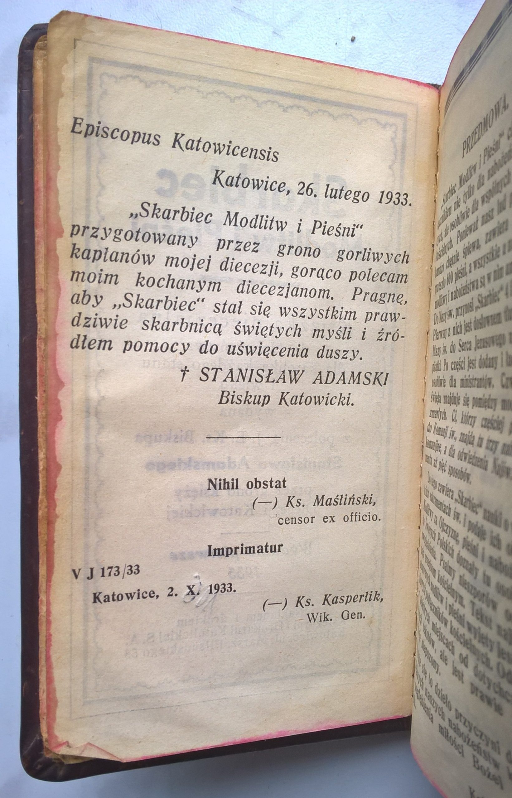 Książeczka modlitewna "Skarbiec Modlitw i Pieśni", 1933r.