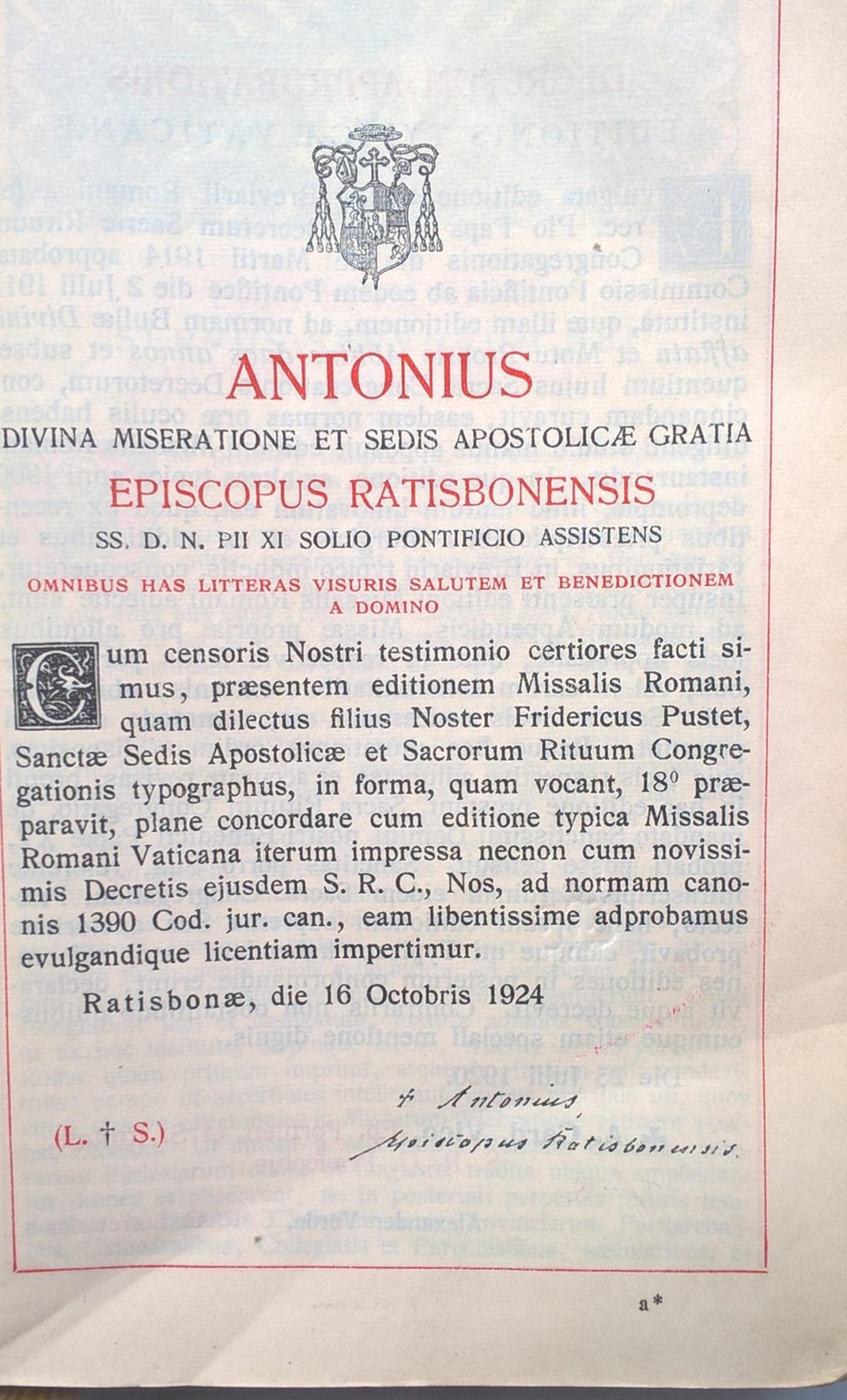 MISSALE ROMANUM - Mszał Rzymski, 1925 r.