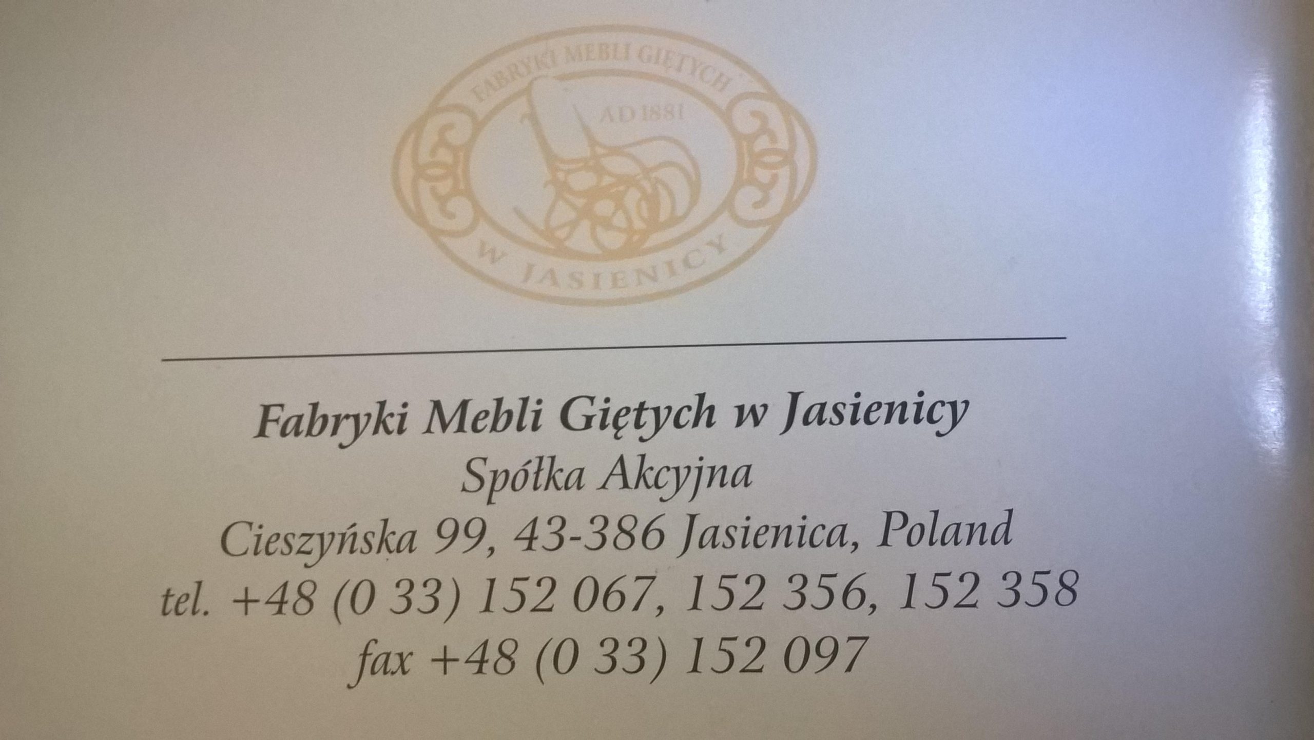 Katalog Fabryki Mebli Giętych w Jasienicy