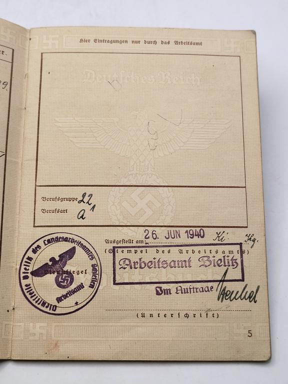 Książeczka Pracy, Bielsko – Arbeitsbuch, Bielitz – Deutsches Reich