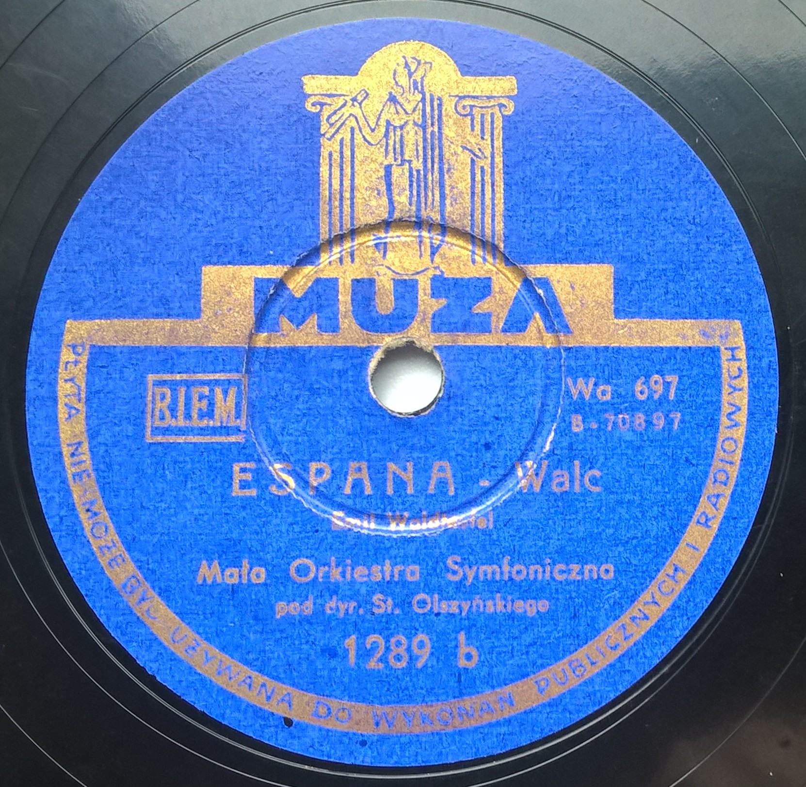 Płyta szelakowa Muza - walce: "Estudiantina" oraz "Espana" Emil Wladteufel