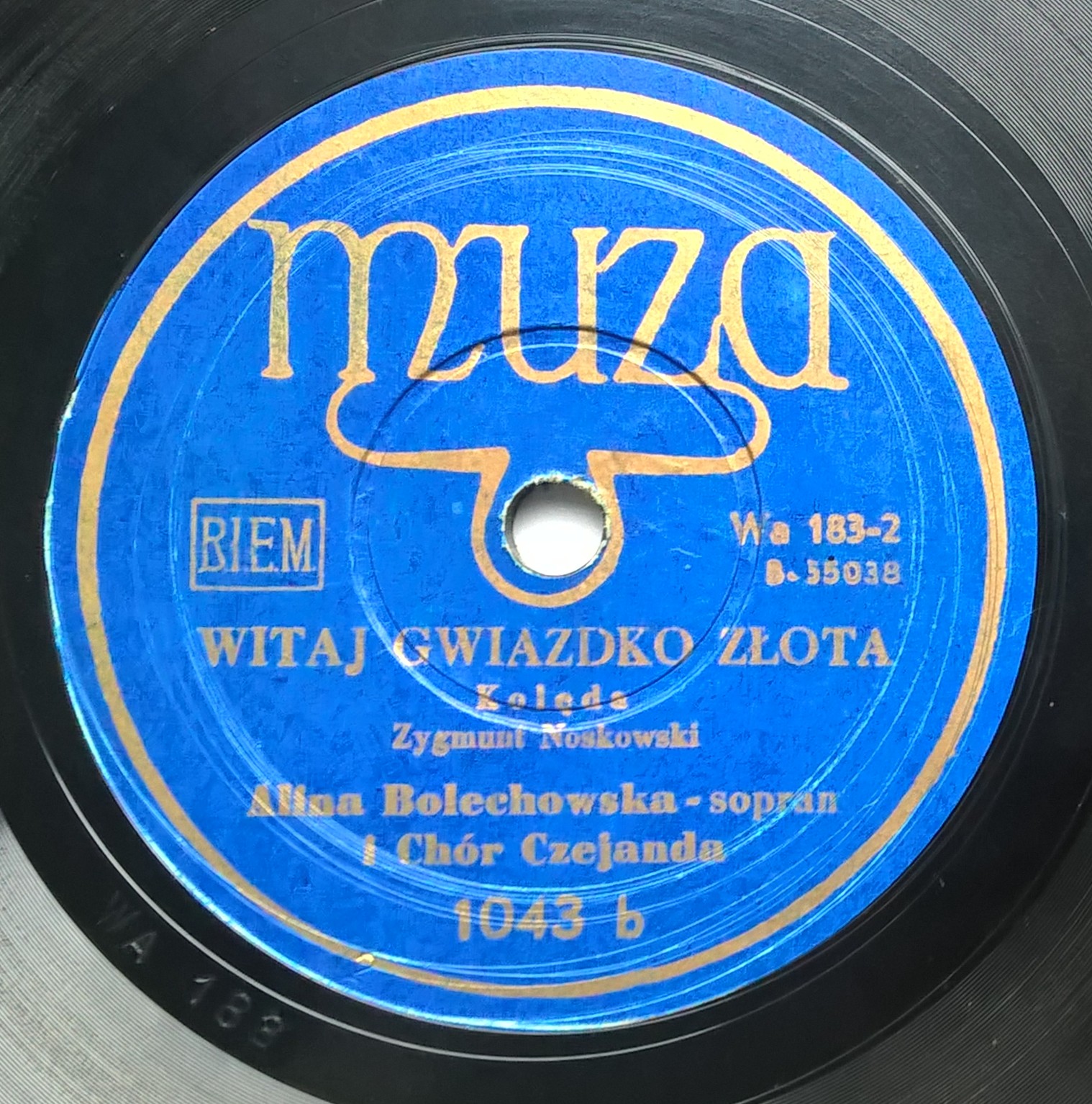 Płyta szelakowa Muza - kolędy: "Lulajże Jezuniu" oraz "Witaj Gwiazdko Złota"