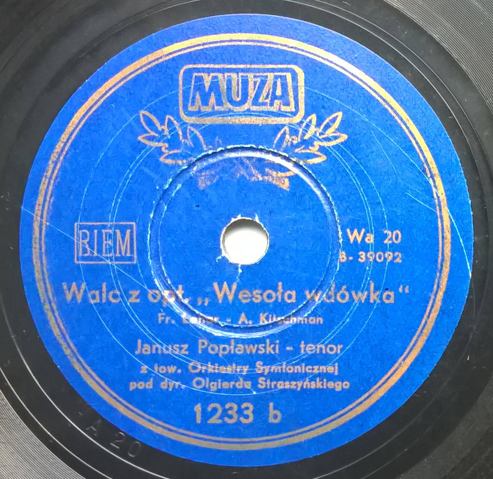 Płyta szelakowa Muza - walce: "Ptasznik z Tyrolu" oraz "Wesoła wdówka"