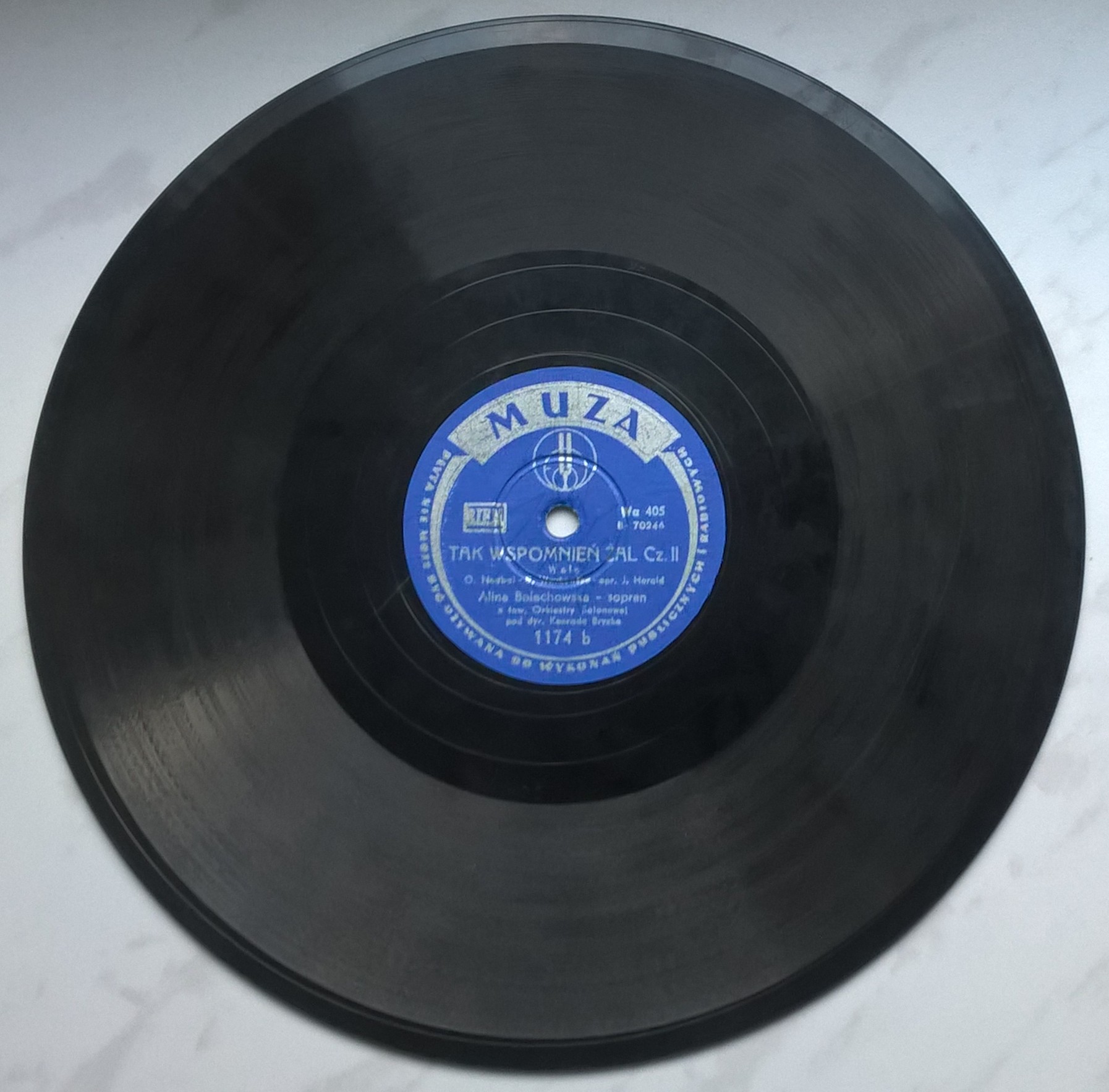 Płyta szelakowa Muza - walc "Tak wspomnień żal" - śpiew Alina Bolechowska