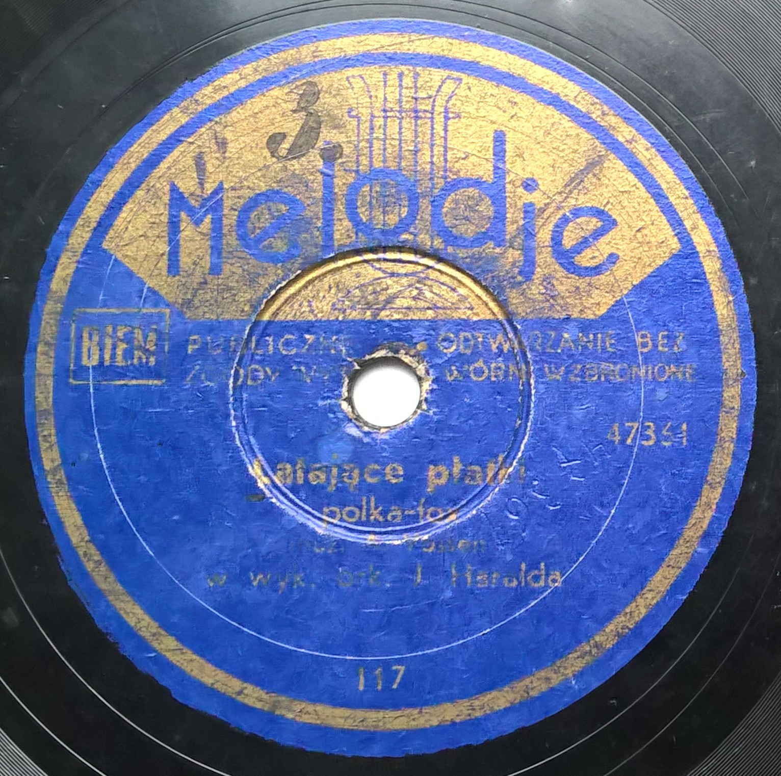 Płyta szelakowa Melodje - polki: "Rozbawione klarnety" oraz "Latające płatki"