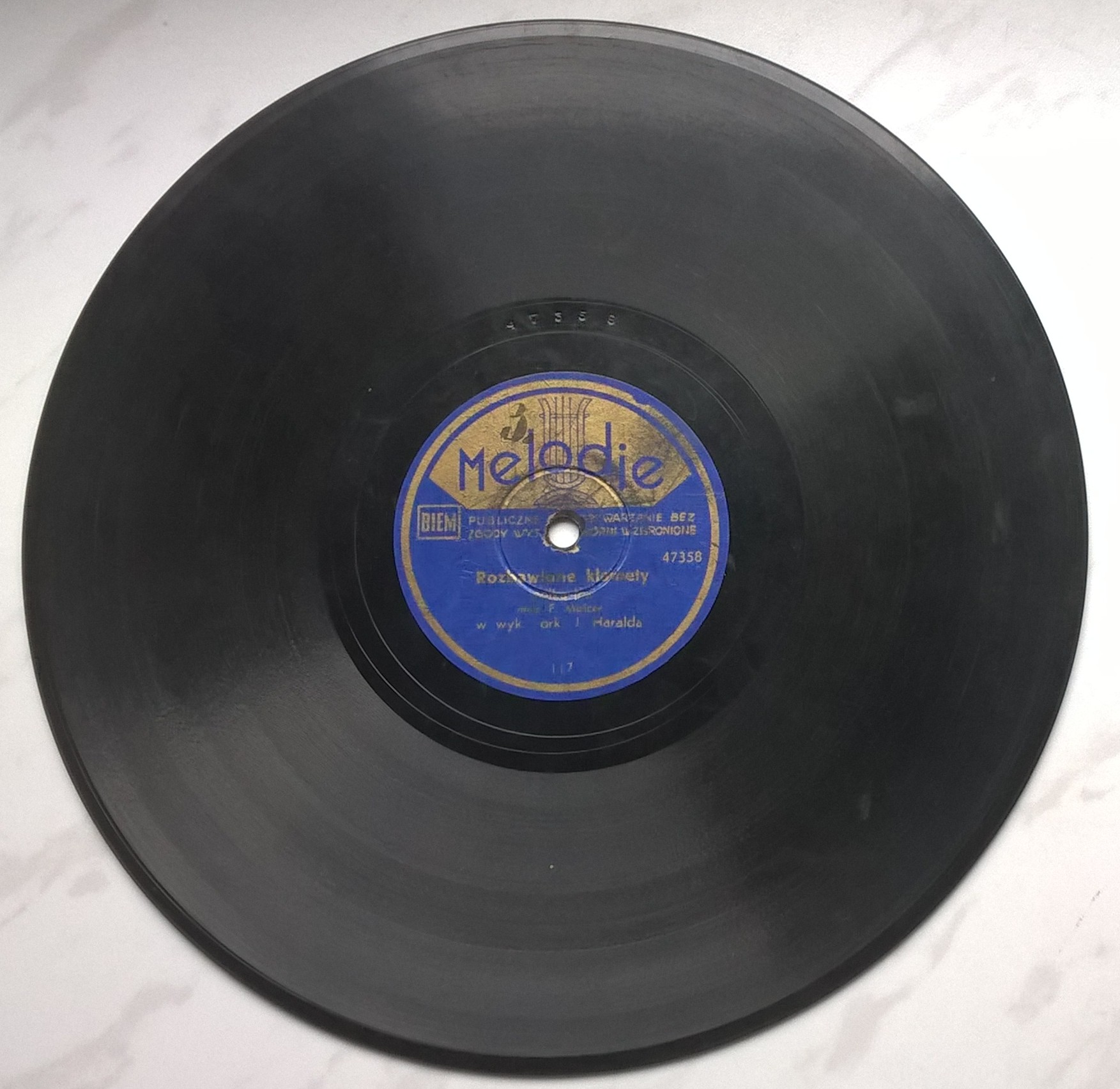 Płyta szelakowa Melodje - polki: "Rozbawione klarnety" oraz "Latające płatki"