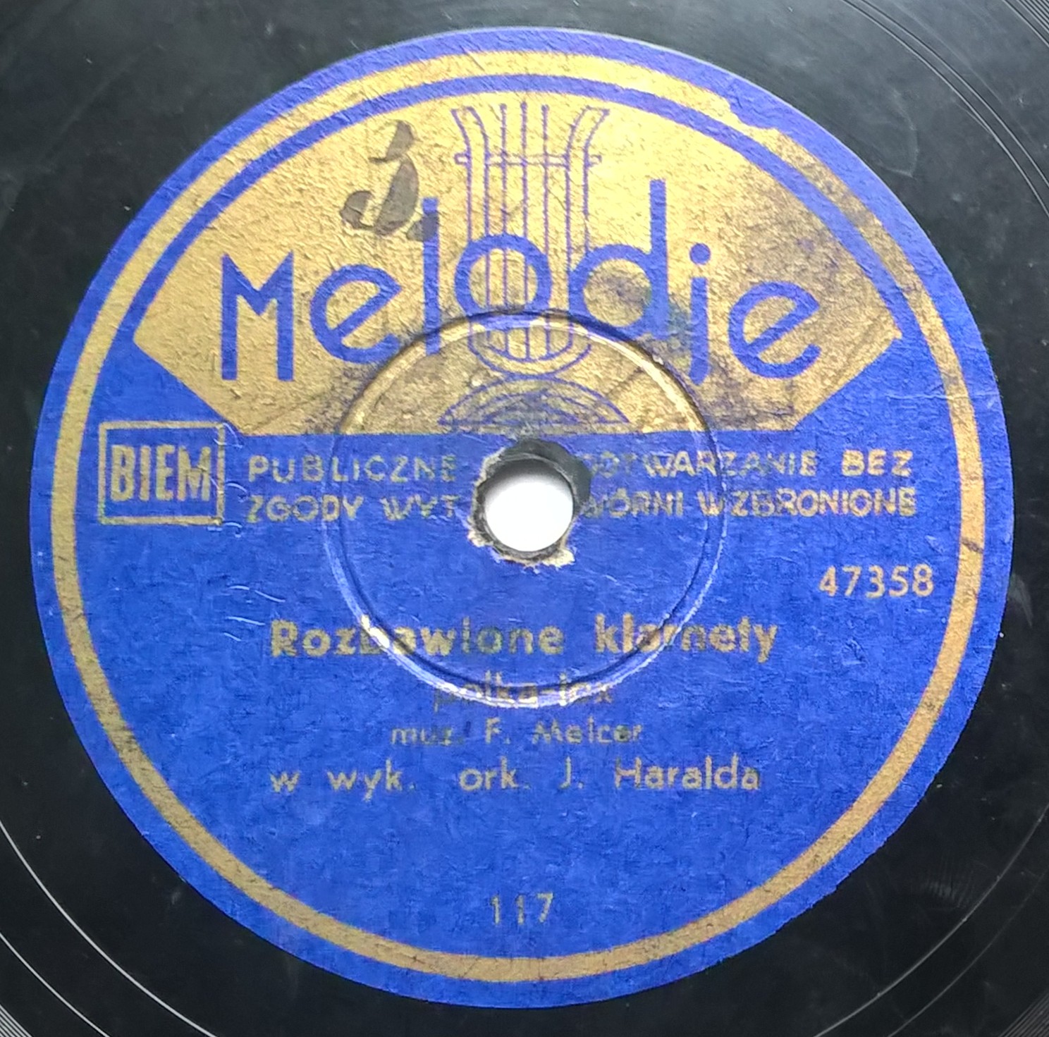 Płyta szelakowa Melodje - polki: "Rozbawione klarnety" oraz "Latające płatki"