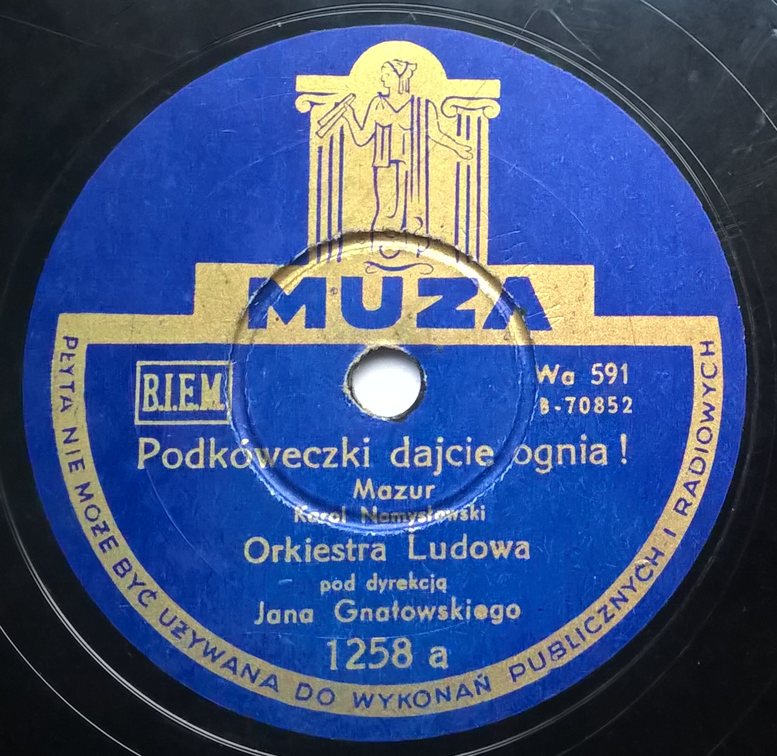 Płyta szelakowa Muza - Mazur: "Podkóweczki dajcie ognia!" oraz "Matulu kochana!" Karol Namysłowski