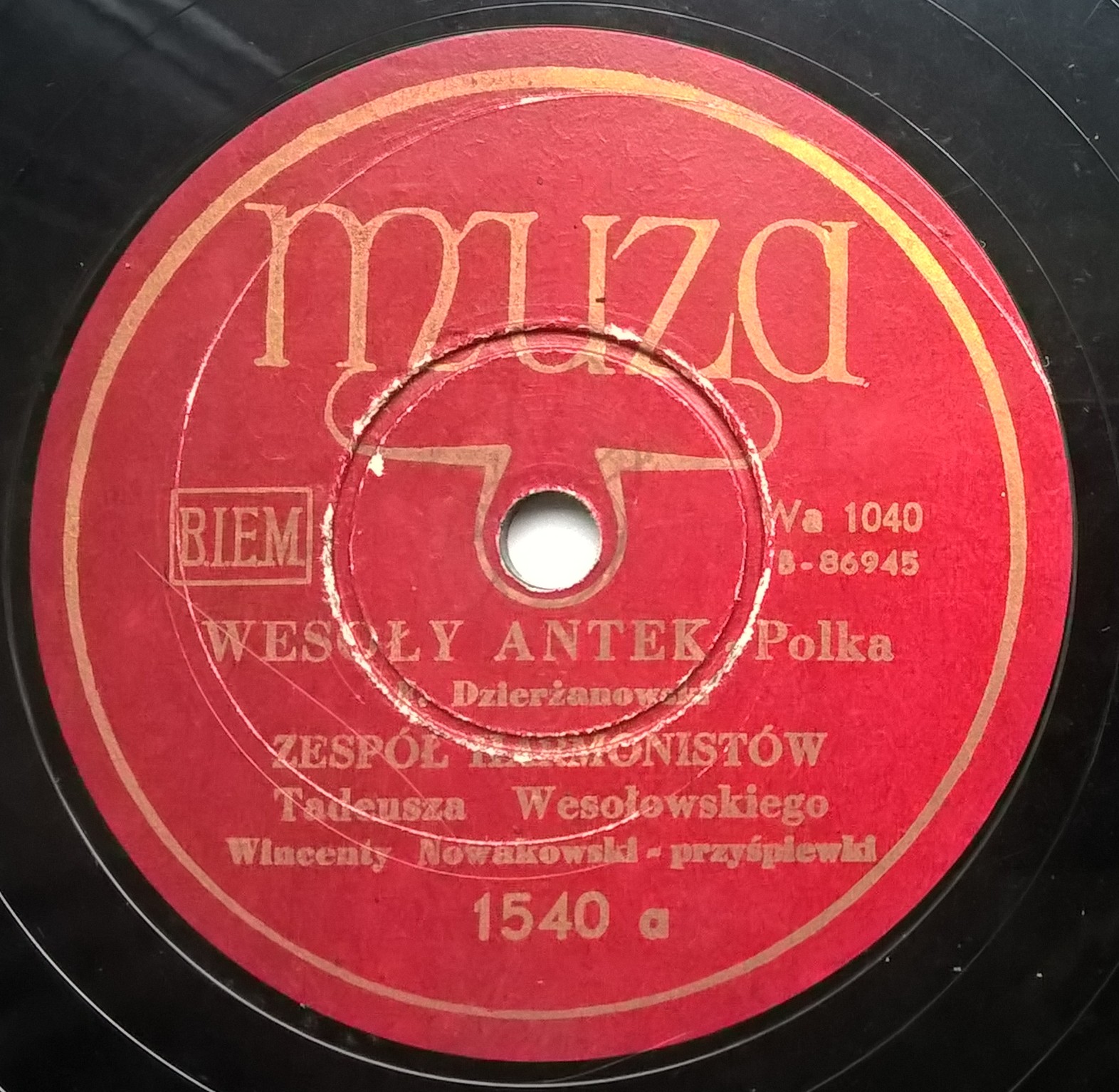 Płyta szelakowa Muza - polka "Wesoły Antek" oraz oberek "Z Chodakowa"