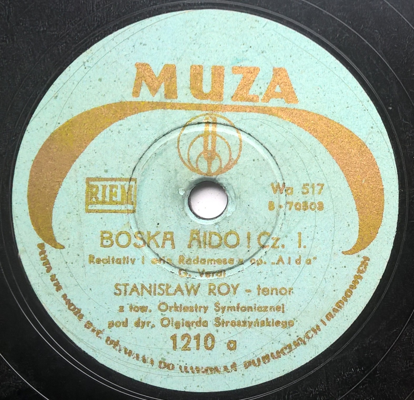Płyta szelakowa Muza - "Boska Aido!" - aria z opery AIDA, Giuseppe Verdi - śpiew Stanisław Roy