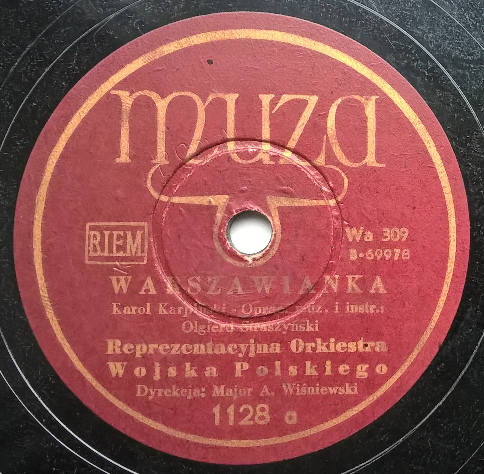 Płyta szelakowa Muza - "Warszawianka" Karol Karpiński oraz "Marsz Powitalny" Henryk Melcer