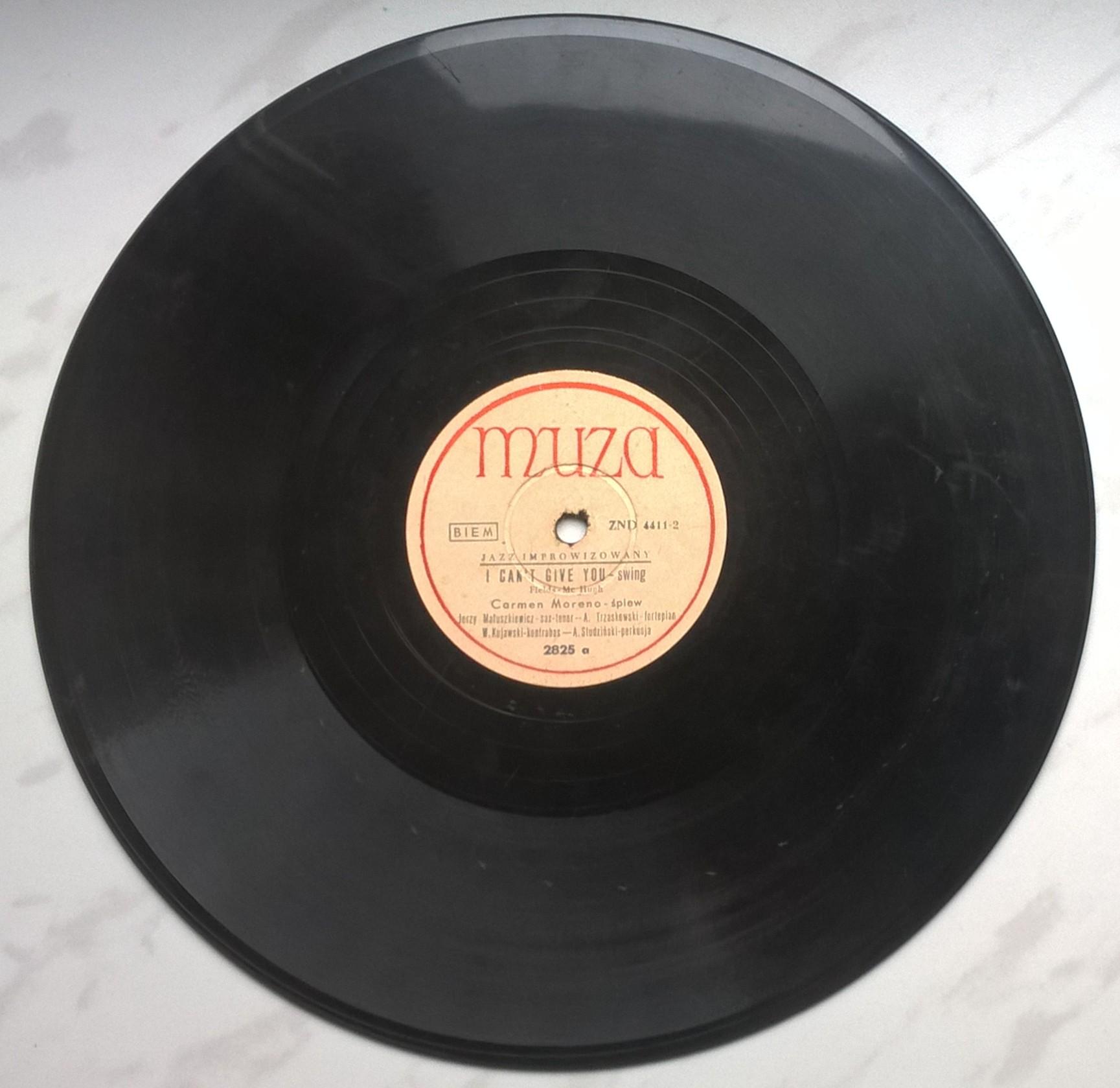Płyta szelakowa - JAZZ IMPROWIZOWANY - swing "I can't give you" śpiewa Carmen Moreno oraz "Baby, you driving me crazy"
