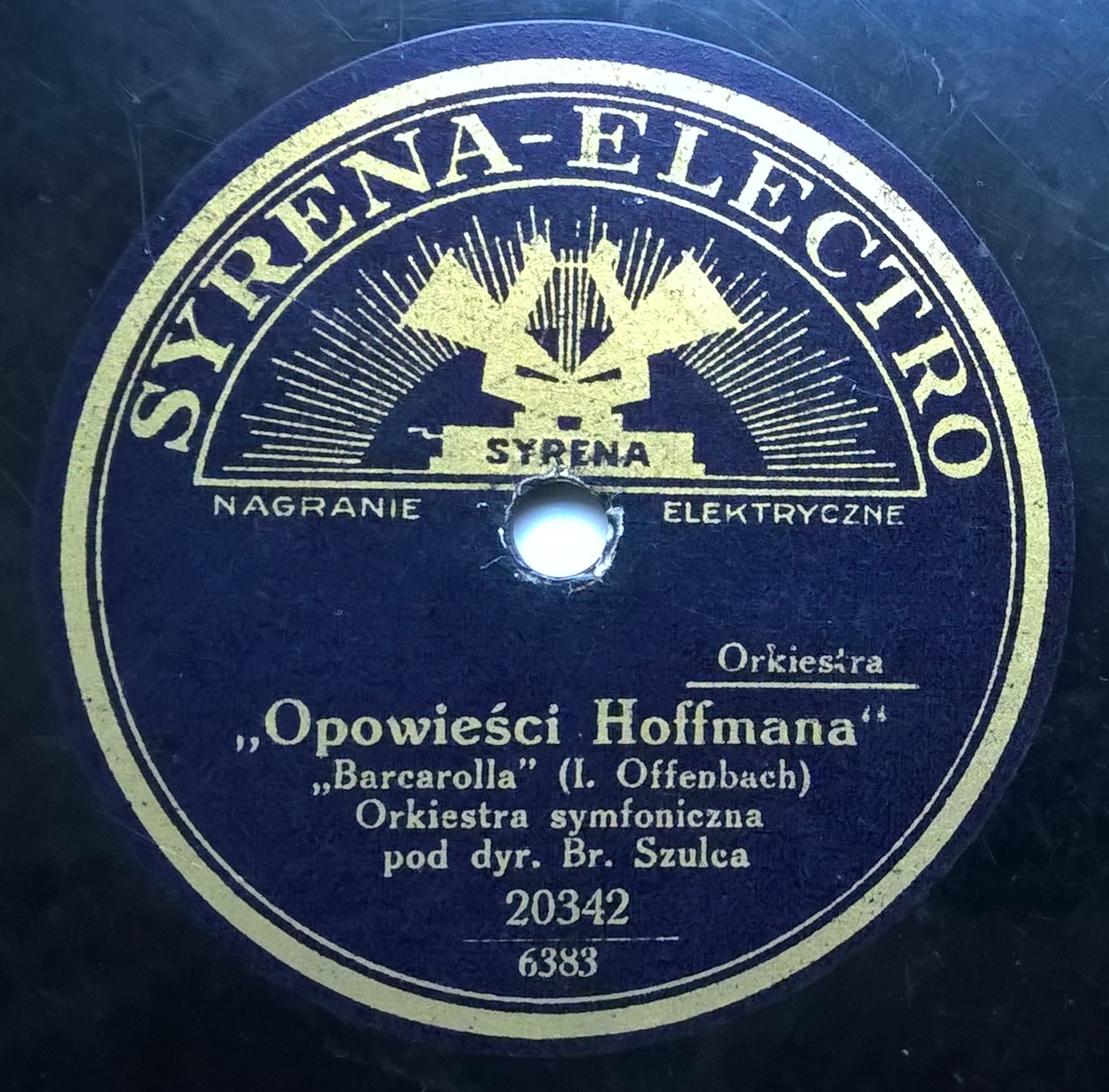 Płyta szelakowa Syrena-Electro - "Opowieści Hoffmana" I. Offenbach oraz Suita "Peer-Gynt" E. Grieg