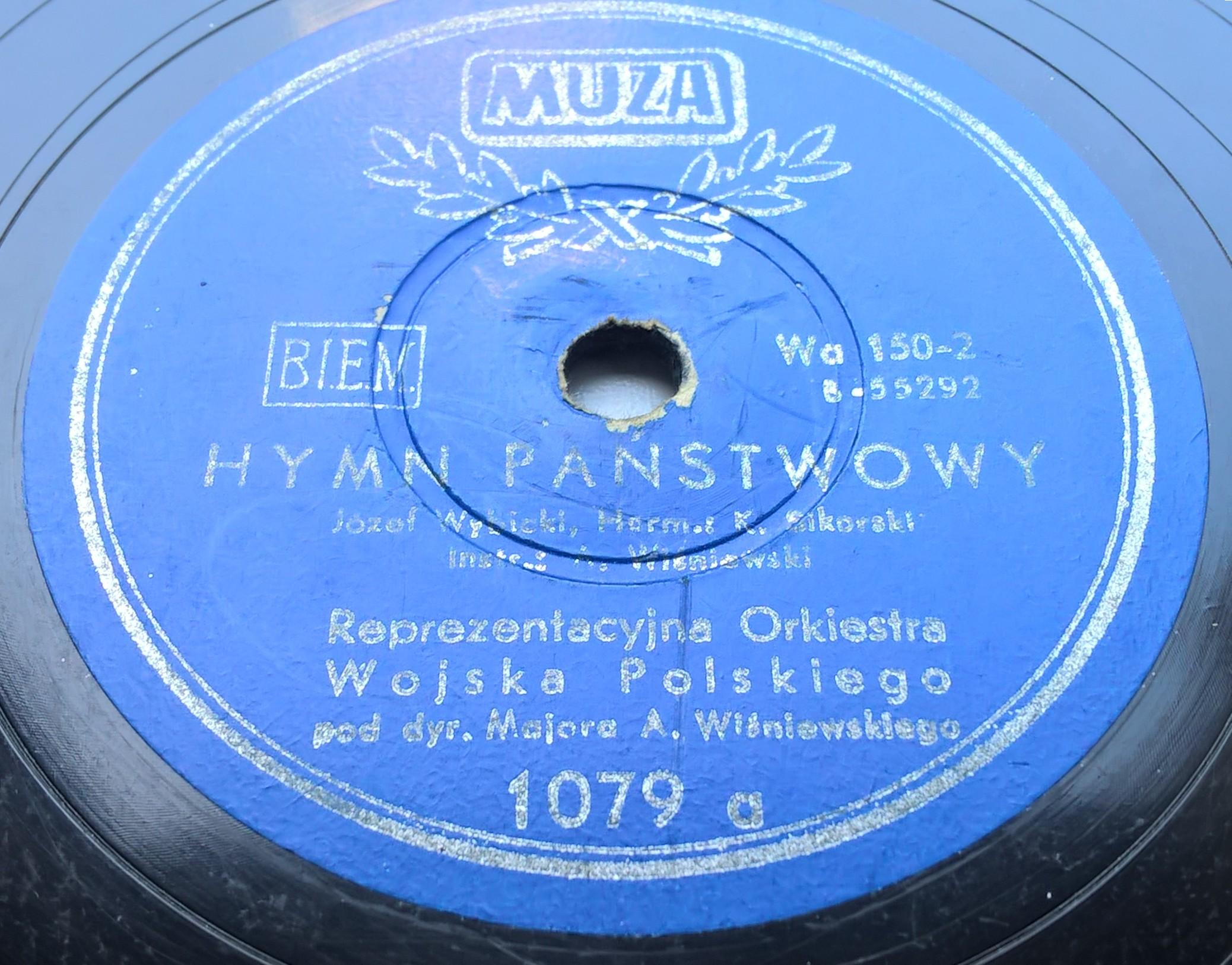 Płyta szelakowa Muza - "HYMN PAŃSTWOWY" oraz "ROTA" - Reprezentacyjna Orkiestra Wojska Polskiego