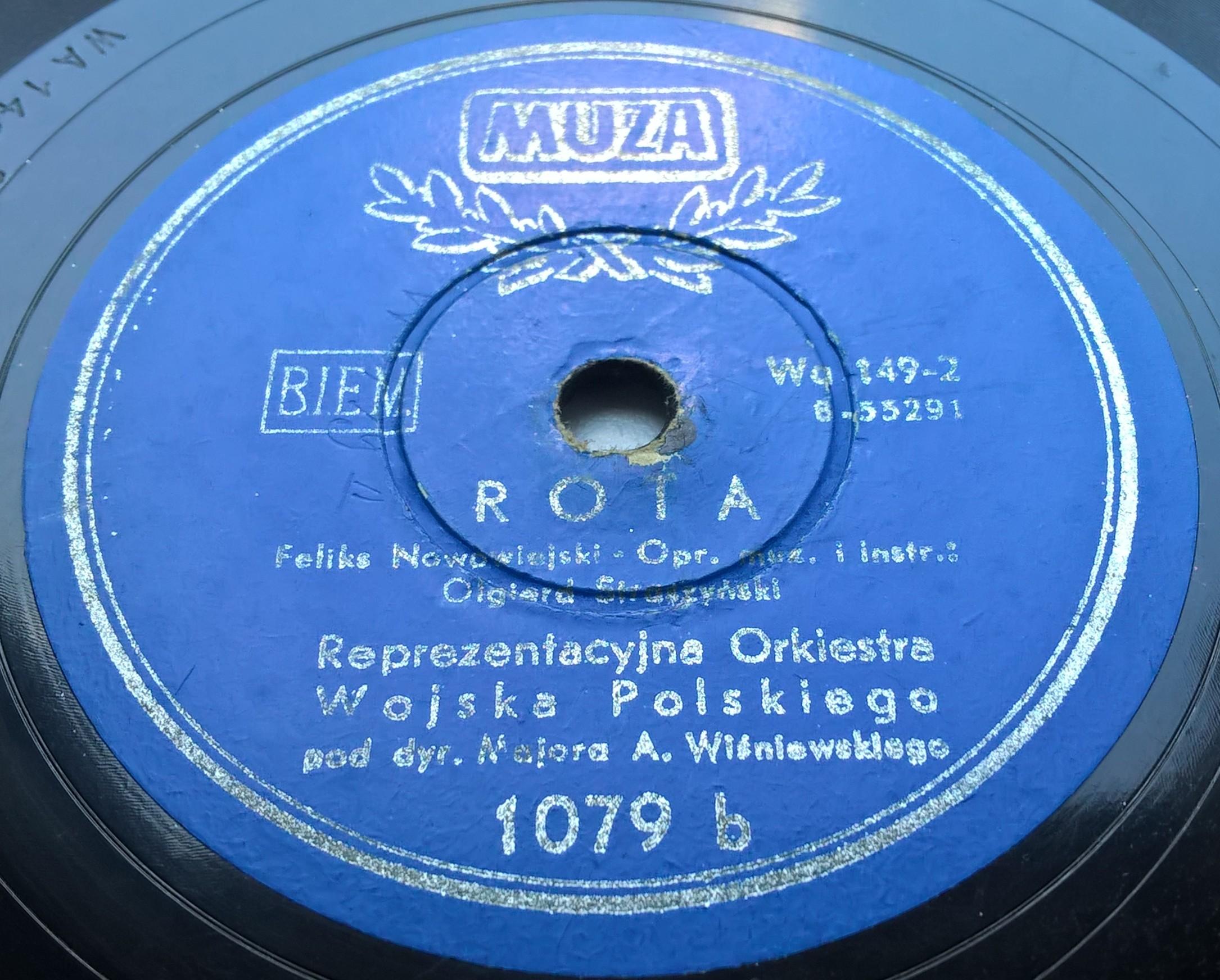 Płyta szelakowa Muza - "HYMN PAŃSTWOWY" oraz "ROTA" - Reprezentacyjna Orkiestra Wojska Polskiego