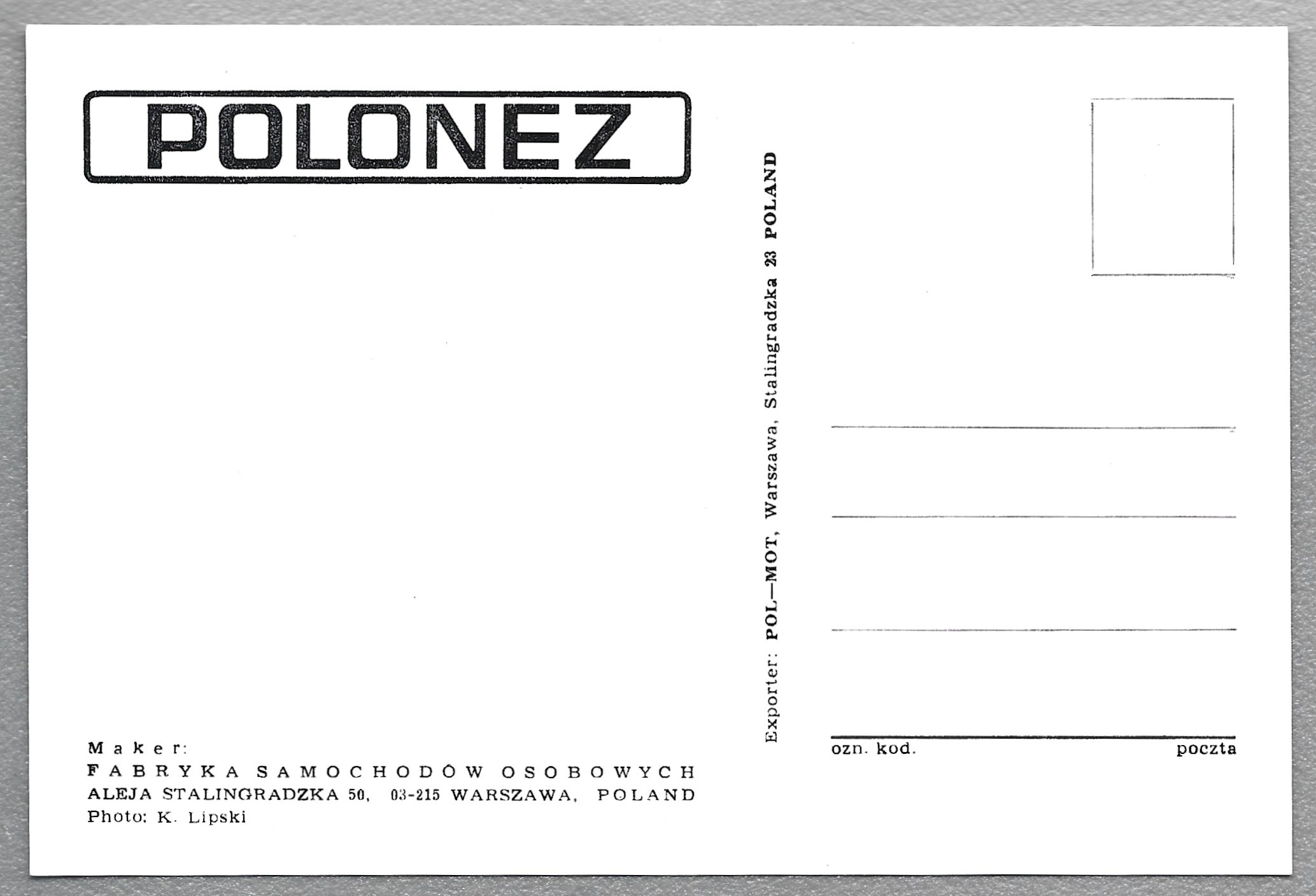 Zdjęcie/pocztówka - samochód POLONEZ, Fabryka Samochodów Osobowych - zdjęcie rodzinne