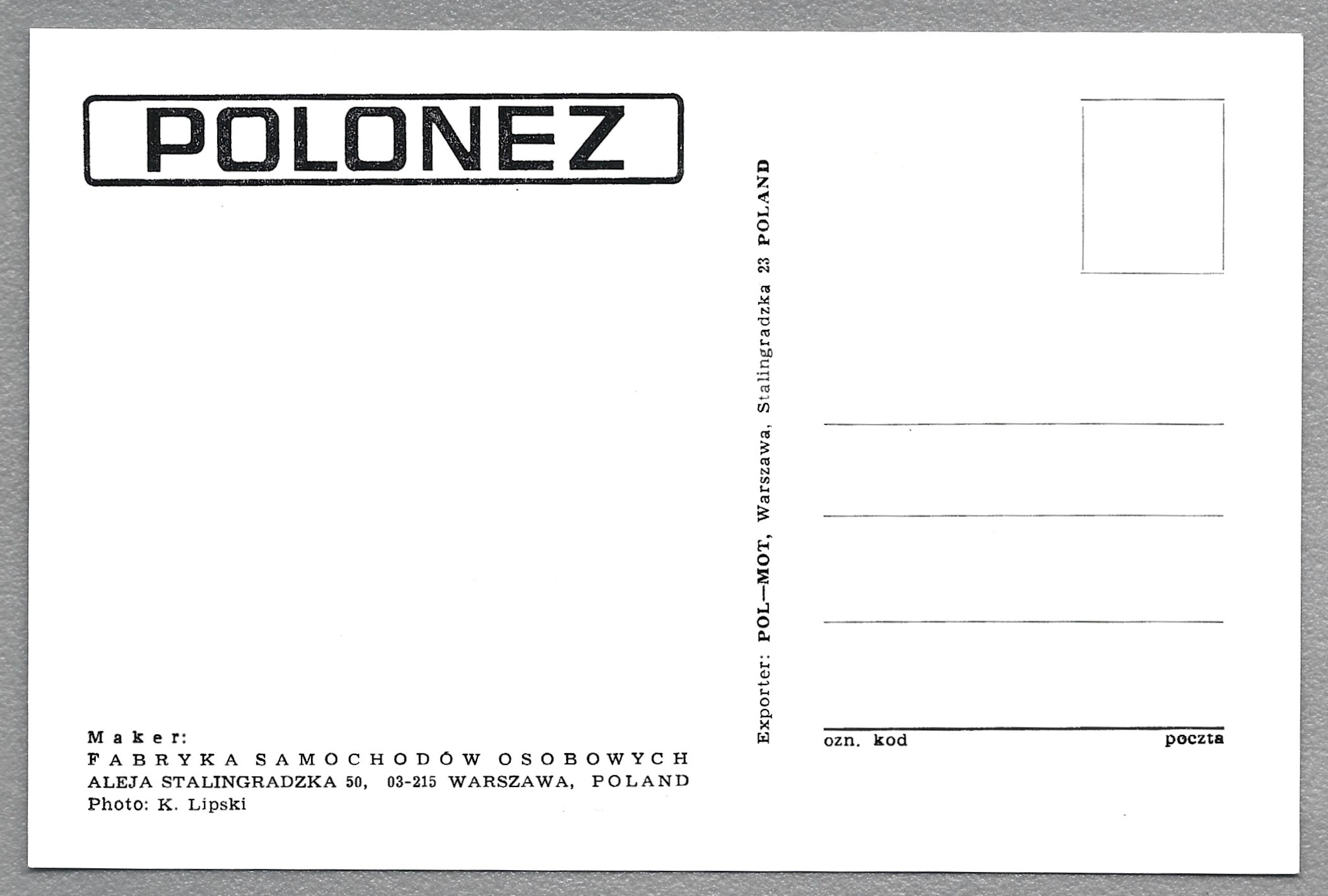 Zdjęcie/pocztówka - POLONEZ, Fabryka Samochodów Osobowych