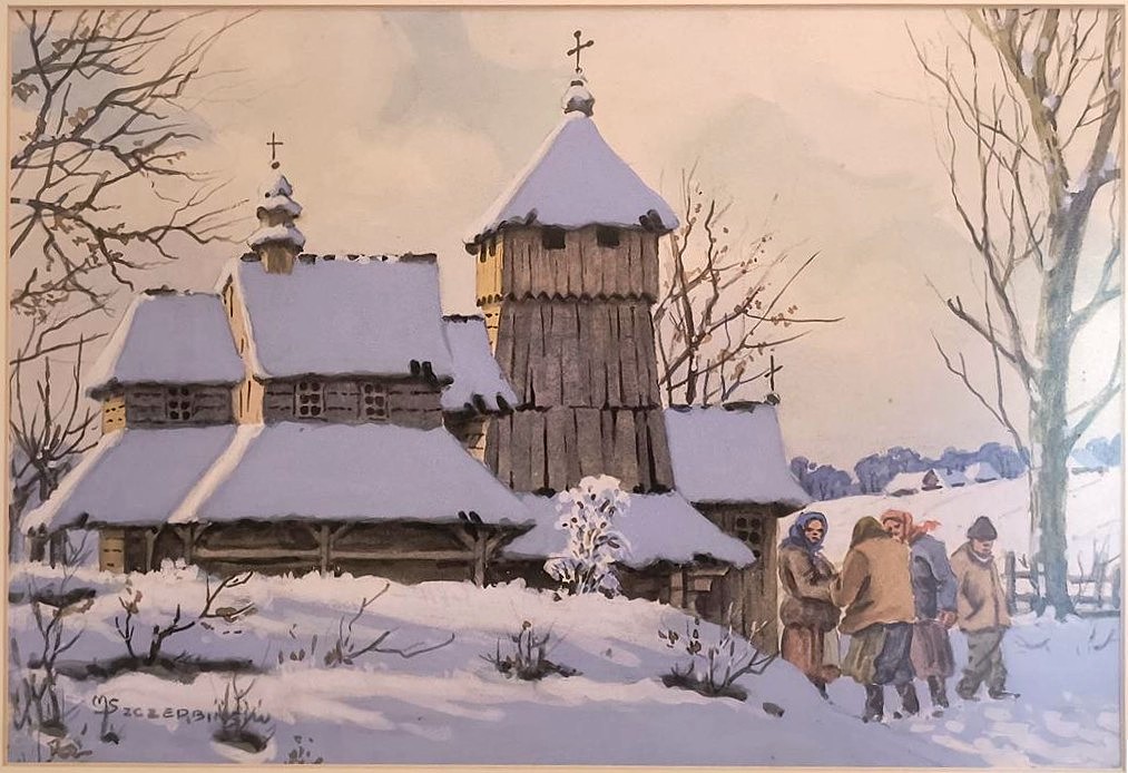 Obraz – zima, pejzaż zimowy - Marian SZCZERBIŃSKI (1900-1981)