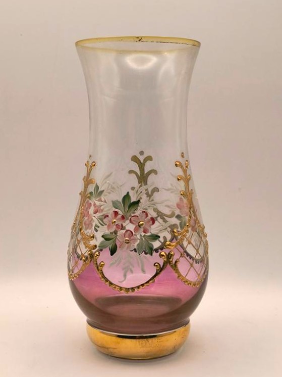 Wazon szklany, ręcznie malowany - Bohemia, Czechy