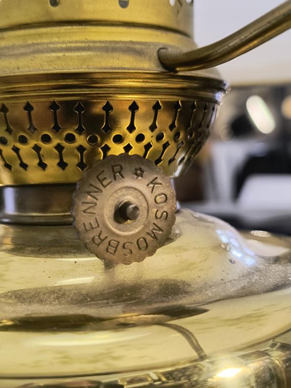 Lampa naftowa - Kosmos Brenner - klosz szklany z motywem kwiatowym