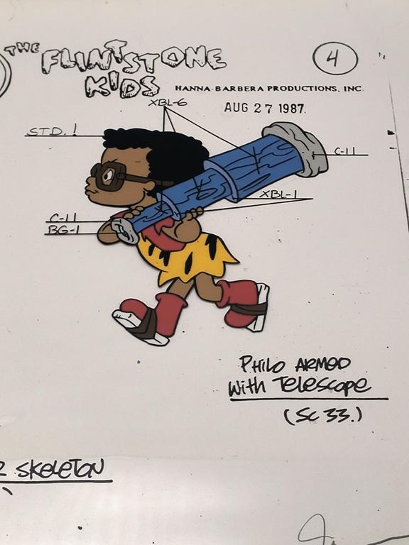 Folia animacyjna „The Flintstone Kids” – Philo armed with telescope, Dinosaur skeleton, 1987 r.