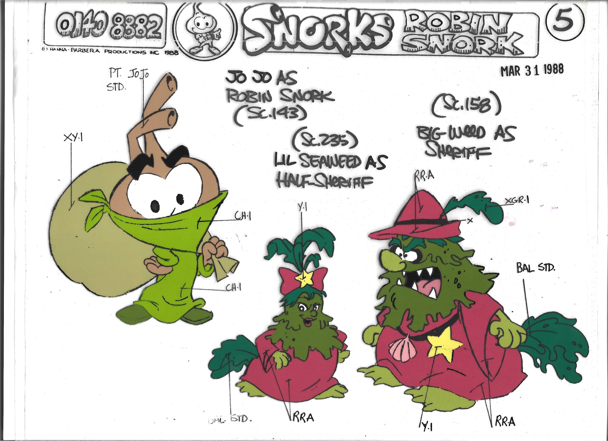 Folia animacyjna SNORKS – ROBIN SNORK: Jo Jo, Lil Seaweed i Big Weed, 1988 r.