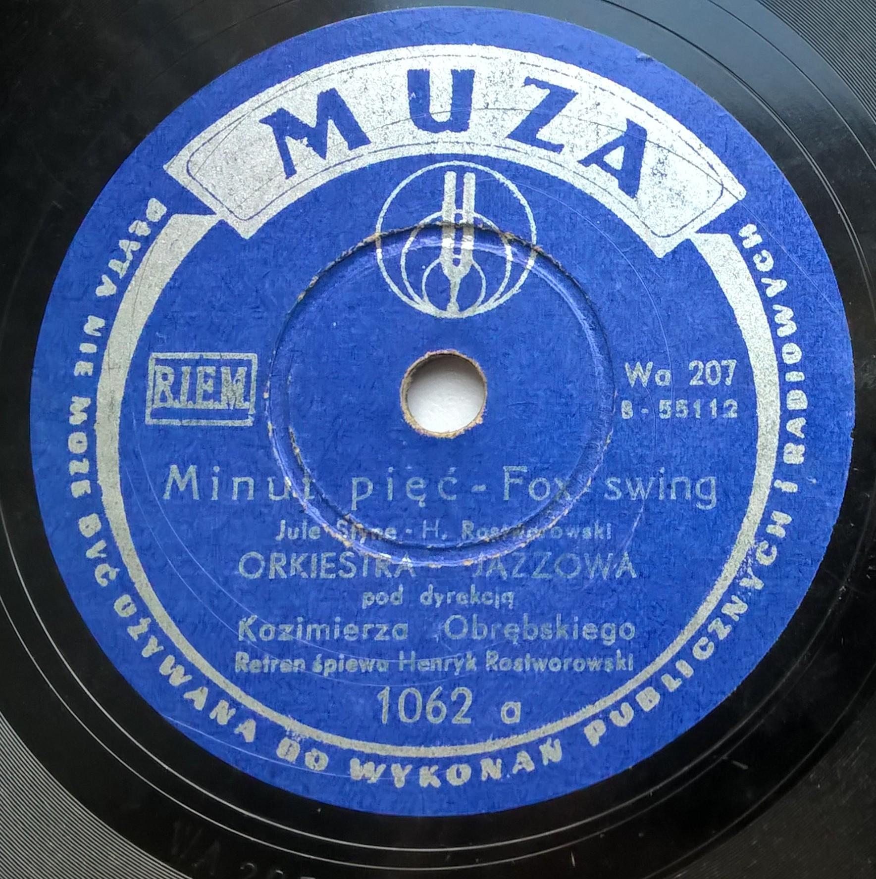 Płyta szelakowa Muza - Fox-swing: "Minut pięć" oraz "Pada deszcz"