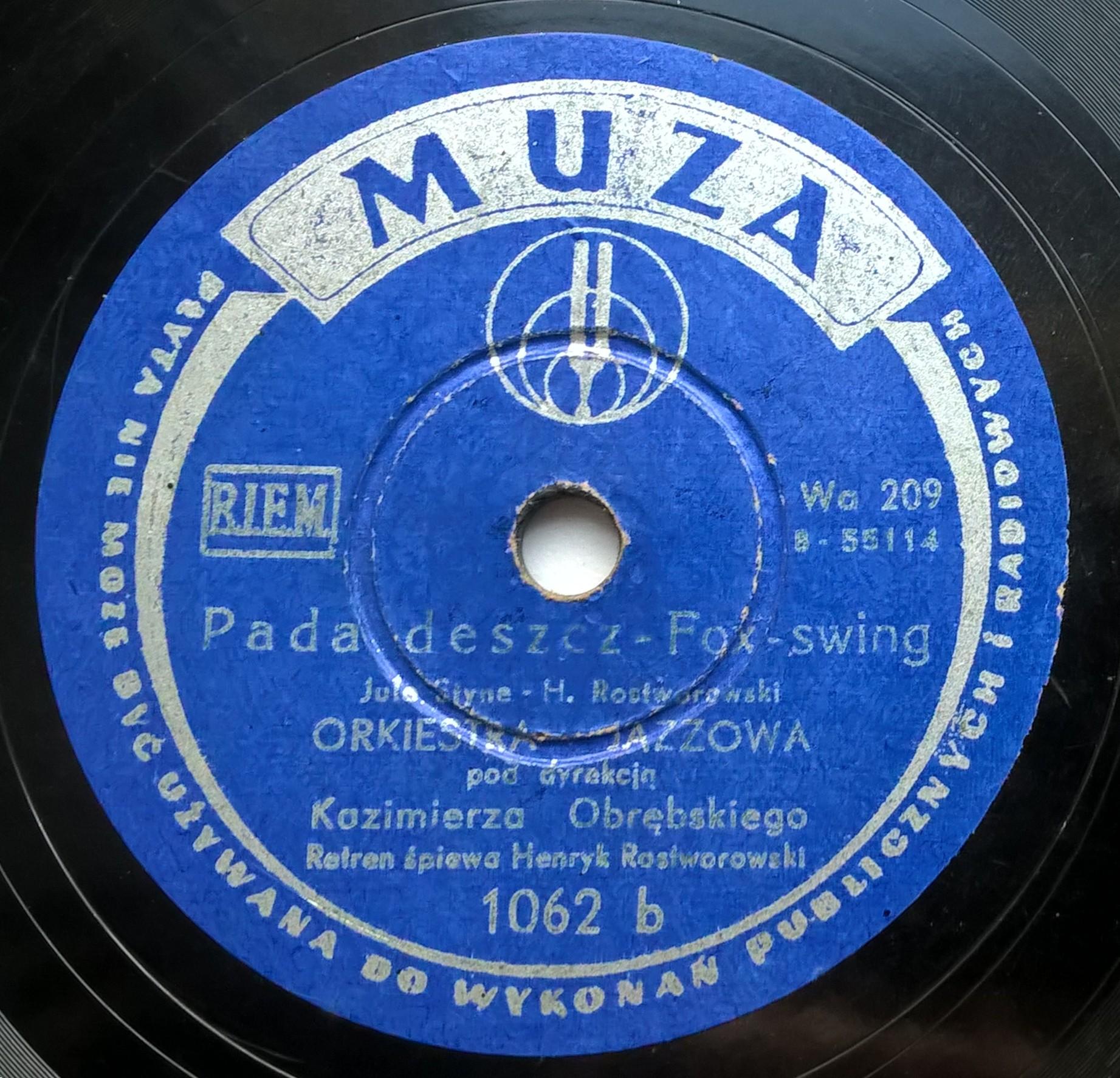 Płyta szelakowa Muza - Fox-swing: "Minut pięć" oraz "Pada deszcz"