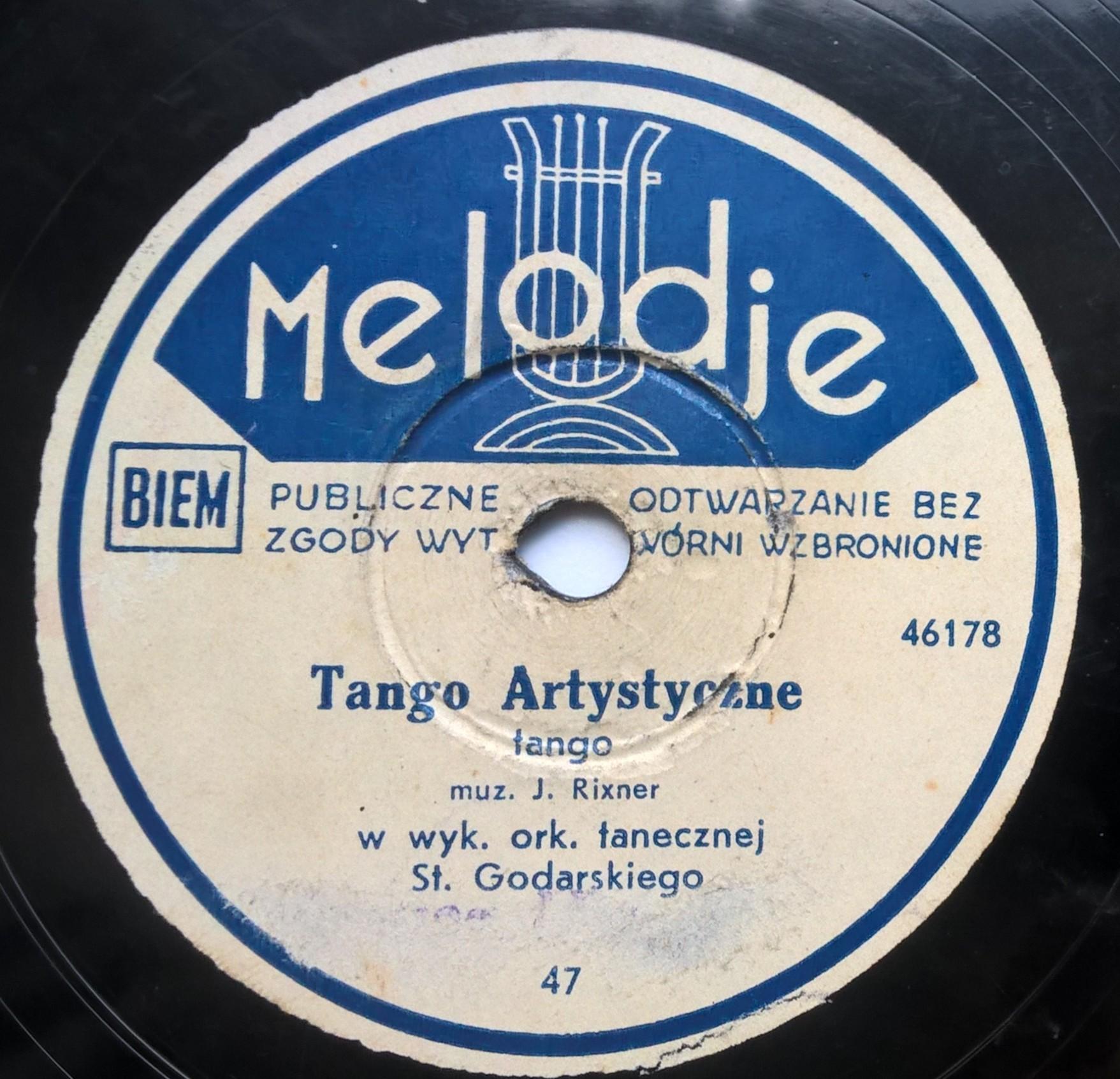 Płyta szelakowa Melodje - tango "Tango Artystyczne" oraz piosenka "Odpowiedź Warszawy"
