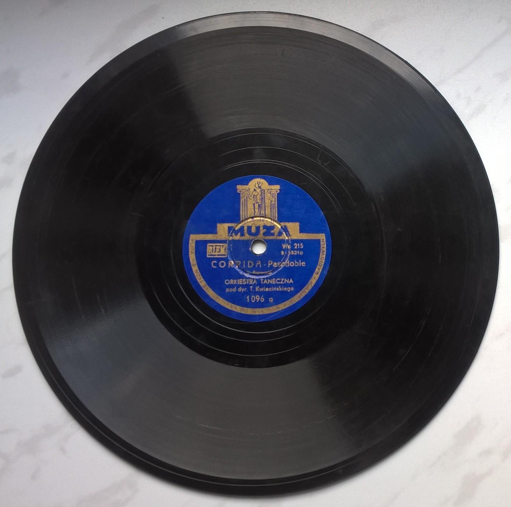 Płyta szelakowa Muza - Pasodoble "Corrida" oraz Tango "Zapłakane oczy"