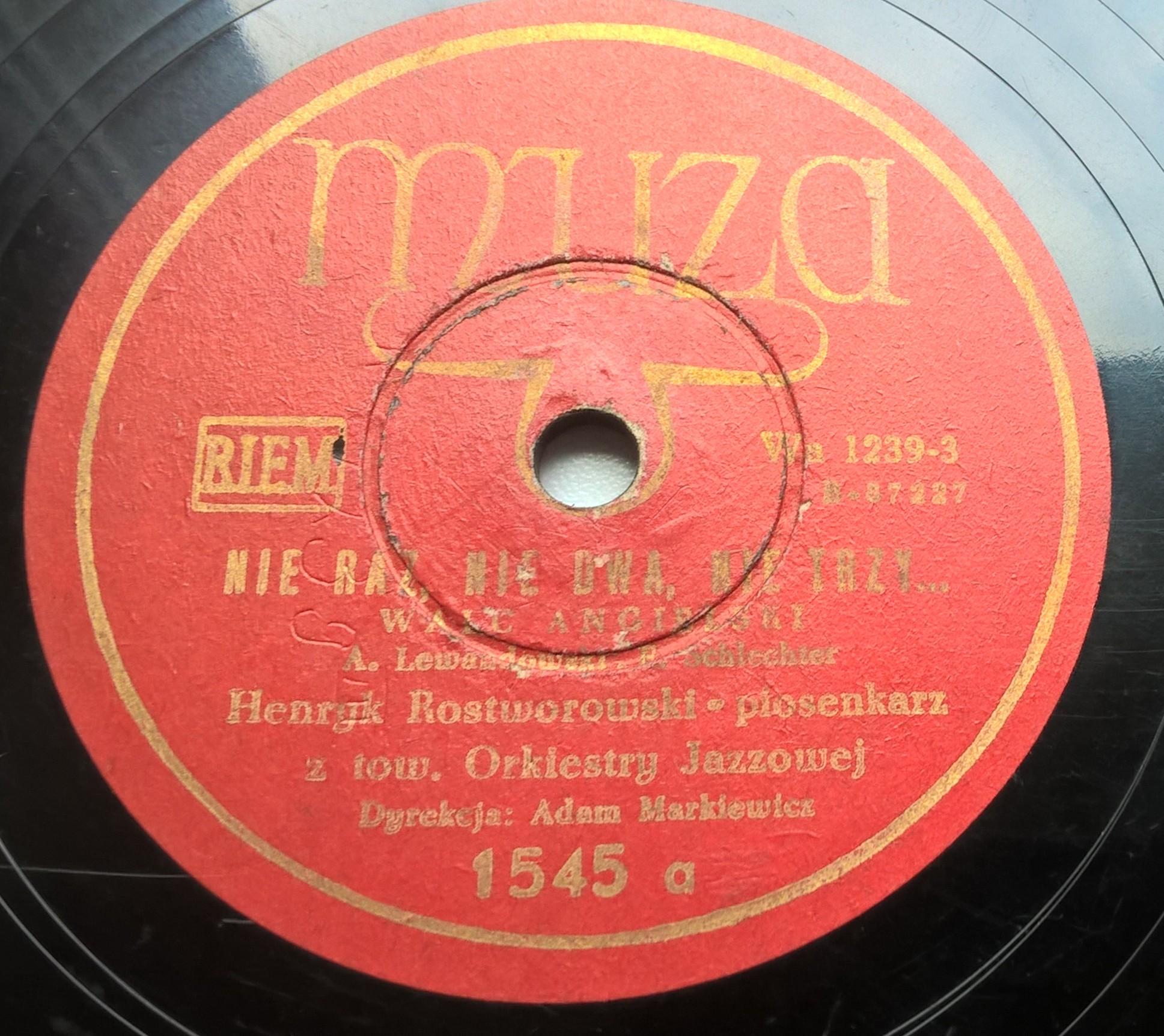 Płyta szelakowa Muza - walc angielski "Nie raz, nie dwa, nie trzy ..." oraz tango "Zakochany"