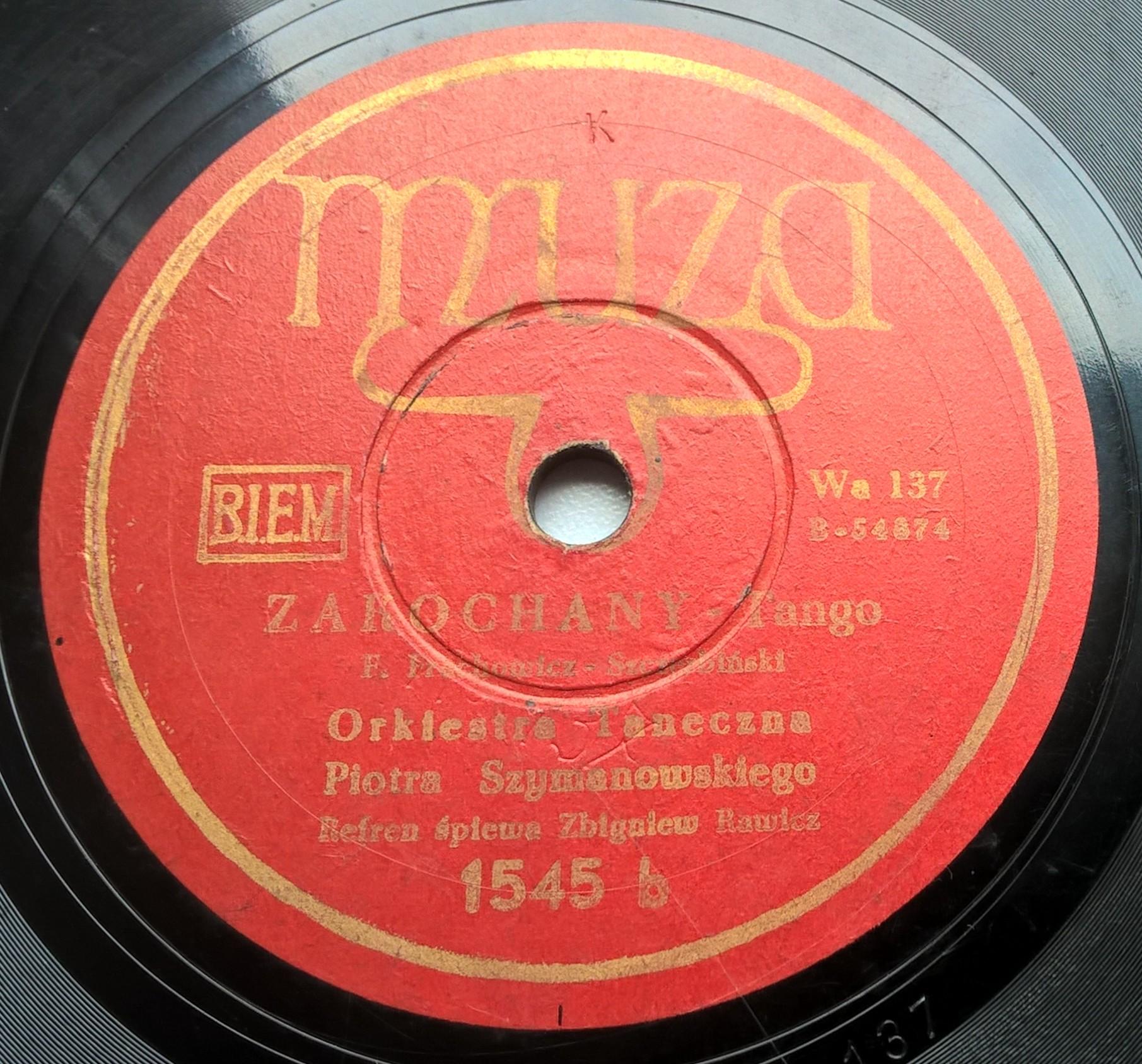 Płyta szelakowa Muza - walc angielski "Nie raz, nie dwa, nie trzy ..." oraz tango "Zakochany"