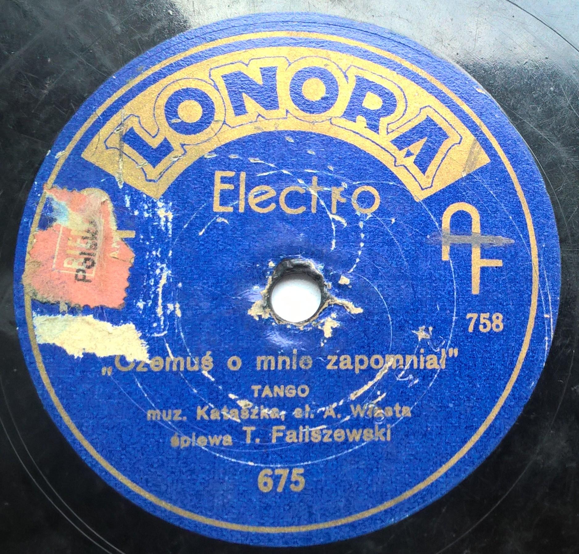 Płyta szelakowa Lonora Electro - tango "Słońce" oraz "Czemuś o mnie zapomniał"