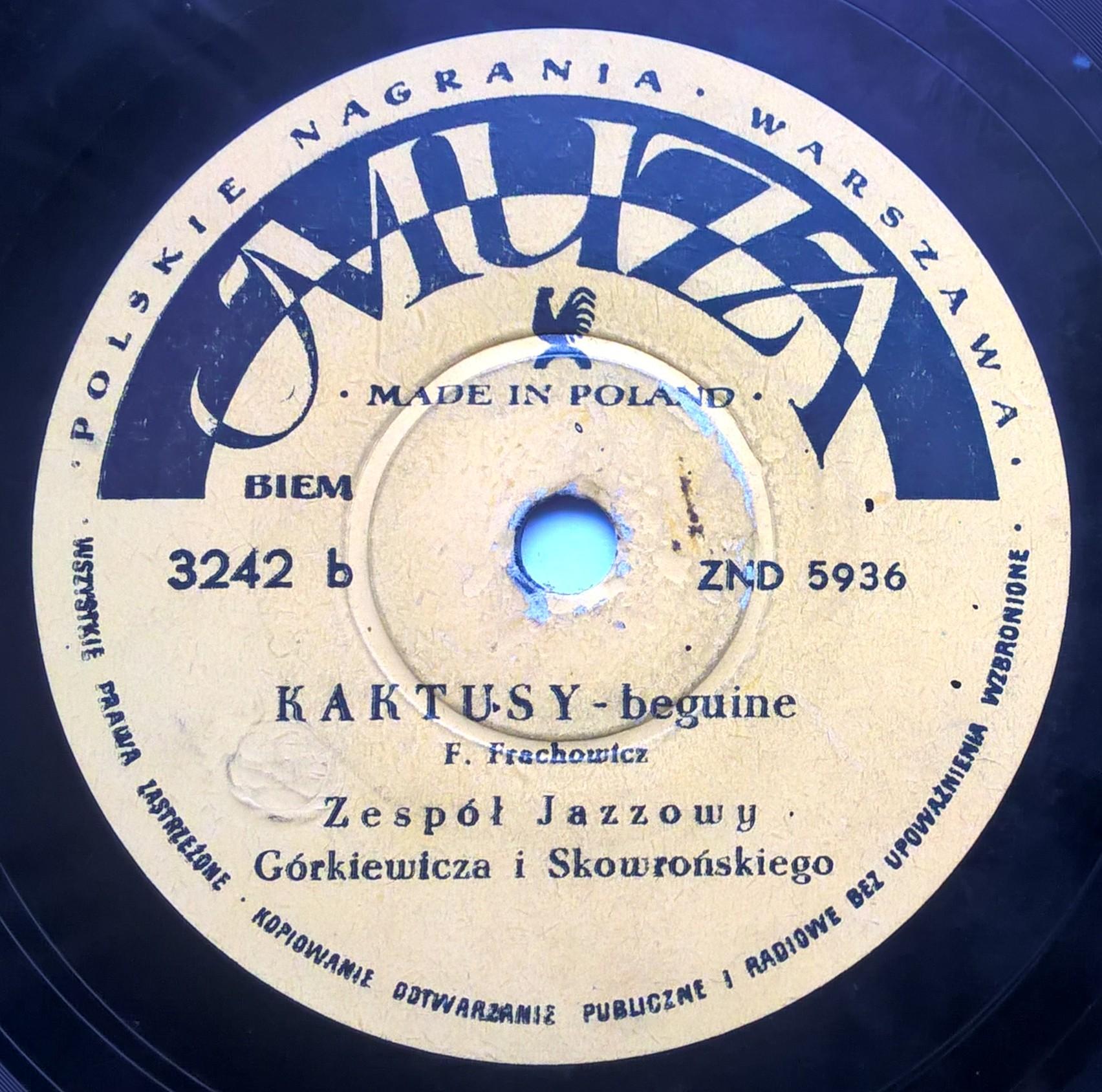 Płyta szelakowa Muza - "Arrivederci Roma" śpiewa Janusz Gniatkowski oraz beguine "Kaktusy" (Górkiewicz i Skowroński)