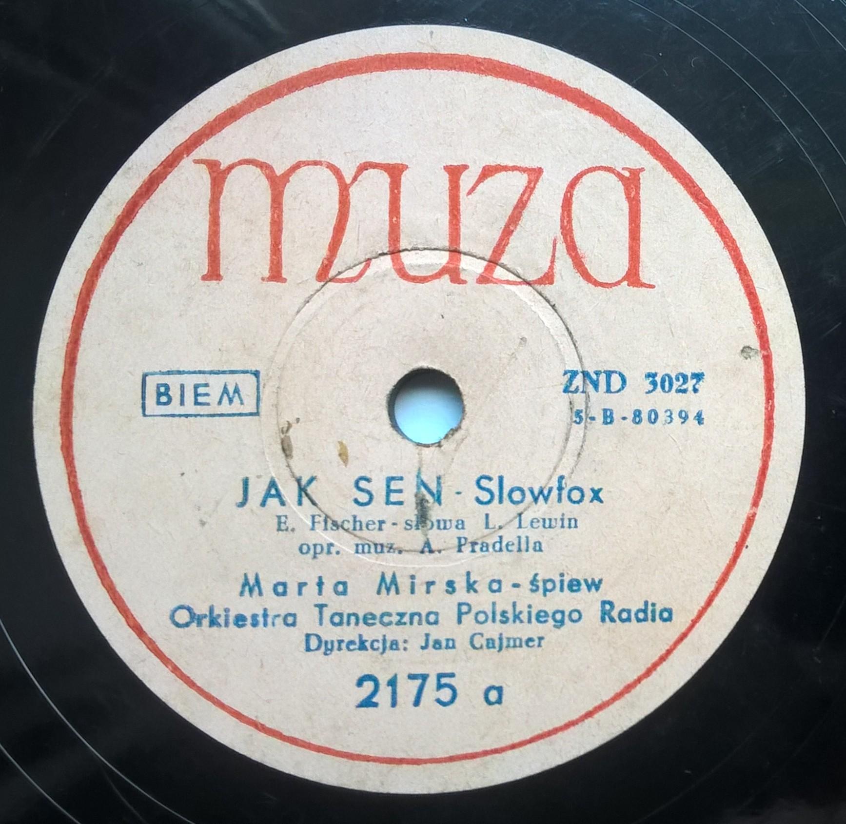 Płyta szelakowa Muza - Slowfox "Jak Sen" Marta Mirska oraz "Muzyka dla Ciebie"