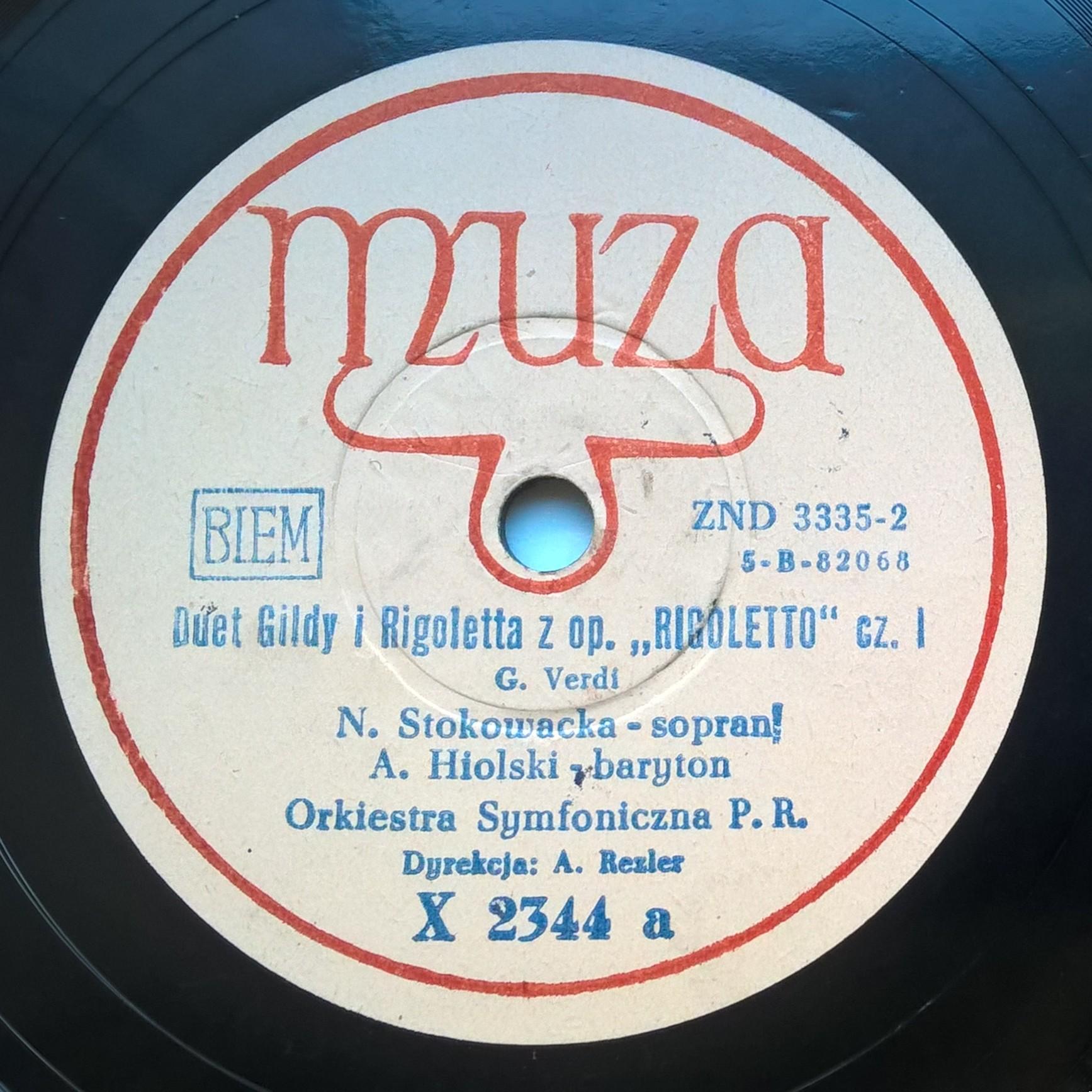 Płyta szelakowa Muza - Duet Gildy i Rigoletta z op. "RIGOLETTO" Giuseppe Verdi