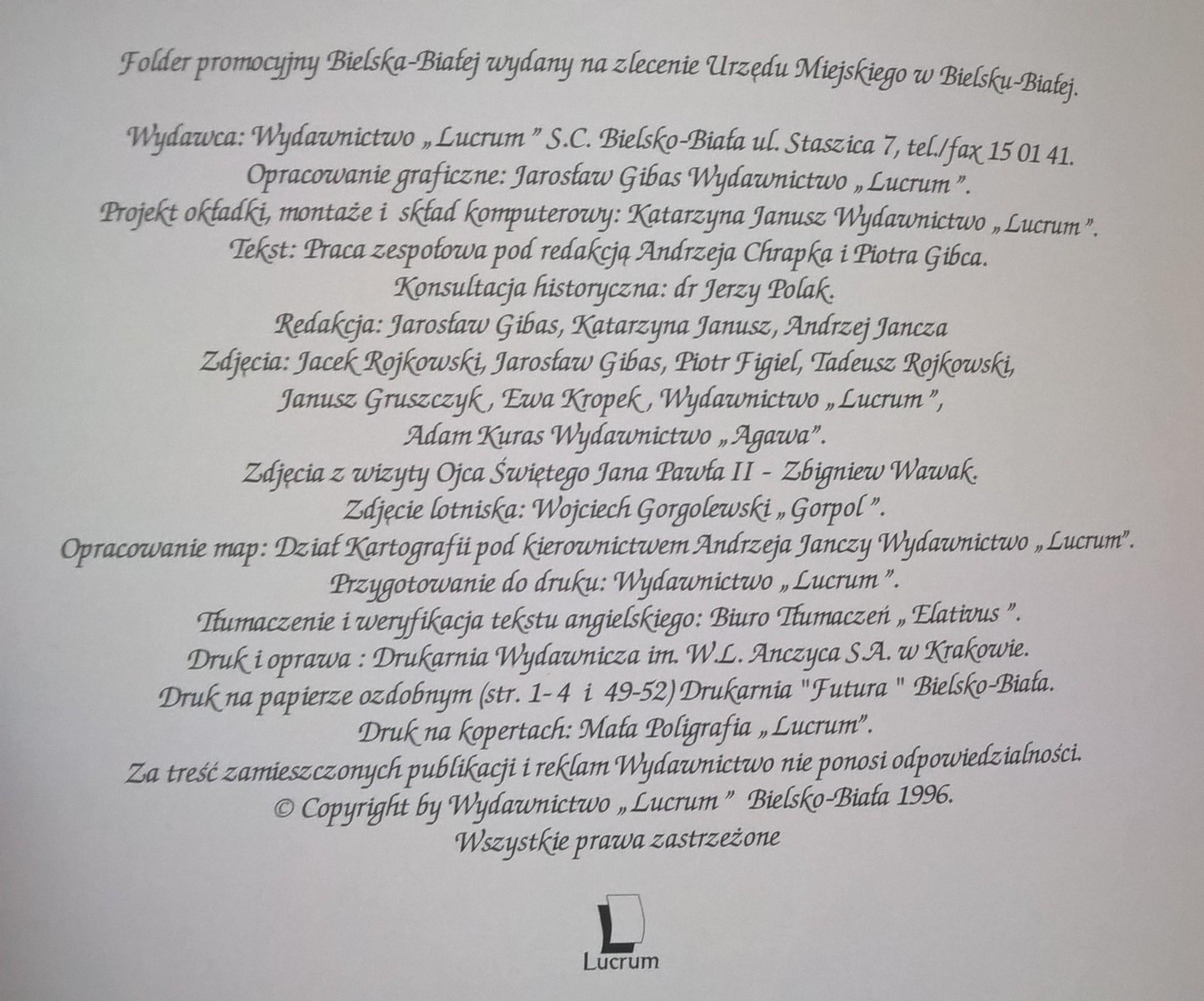 Folder promocyjny BIELSKO-BIAŁA, 1996 r.