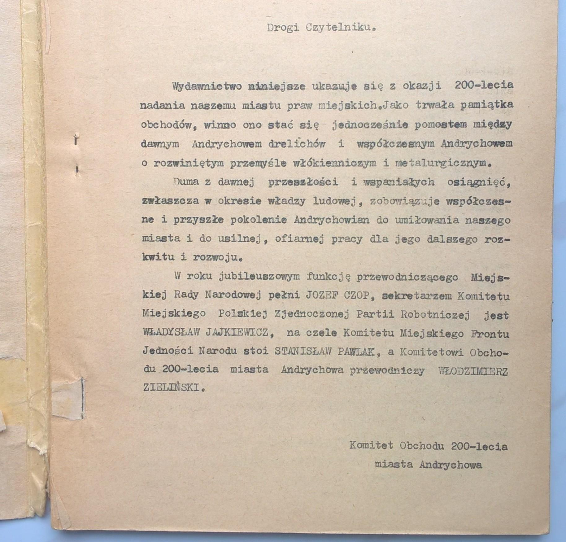 Książka "Dwa wieki miasta Andrychowa (1767-1967) Mariusz Kulczykowski, 1967 r.