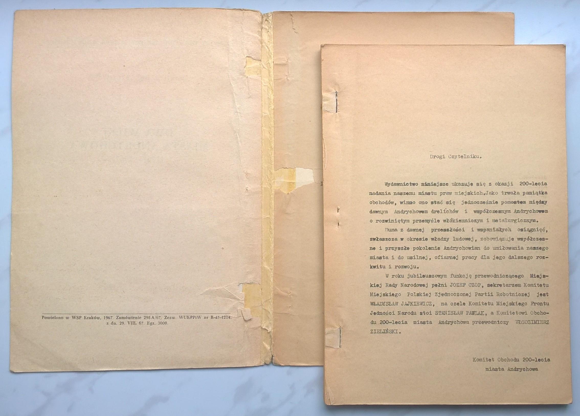 Książka "Dwa wieki miasta Andrychowa (1767-1967) Mariusz Kulczykowski, 1967 r.