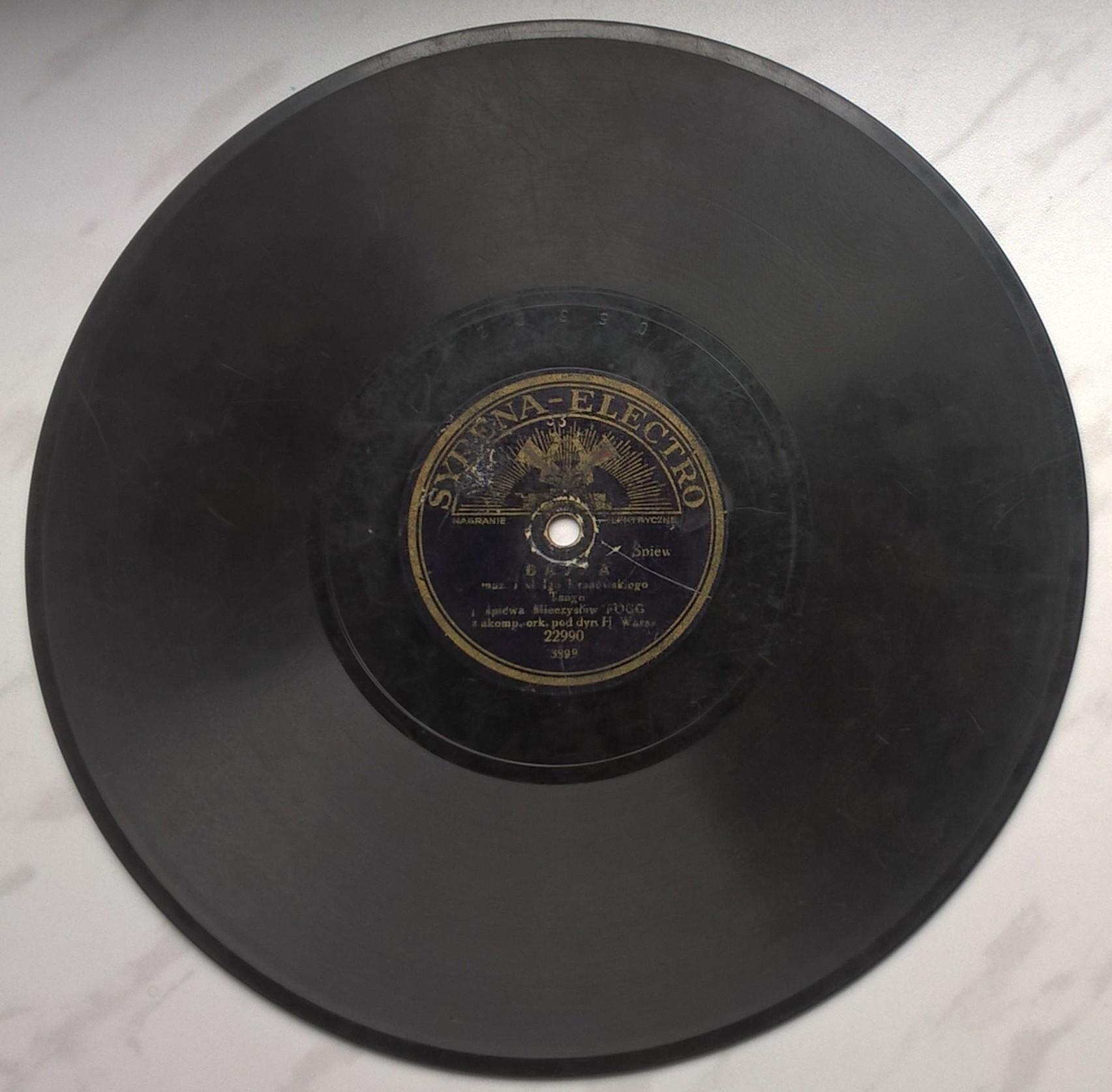 Płyta szelakowa Syrena-Electro - tango "Bajka" oraz slow-fox "Tobie śpiewam tę pieśń" MIECZYSŁAW FOGG