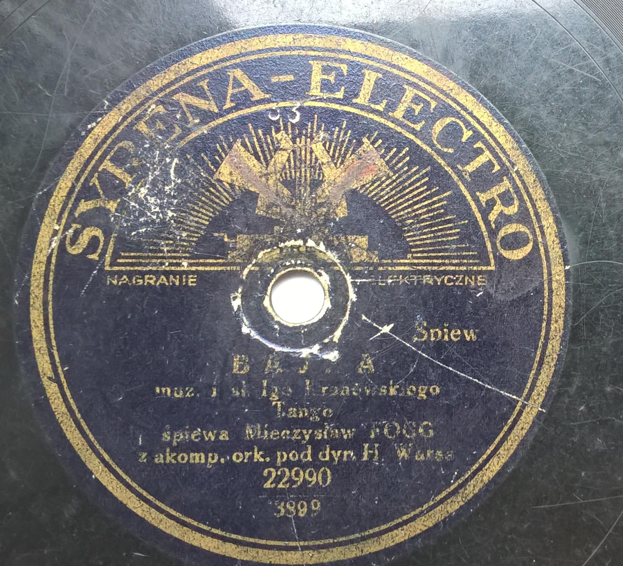 Płyta szelakowa Syrena-Electro - tango "Bajka" oraz slow-fox "Tobie śpiewam tę pieśń" MIECZYSŁAW FOGG