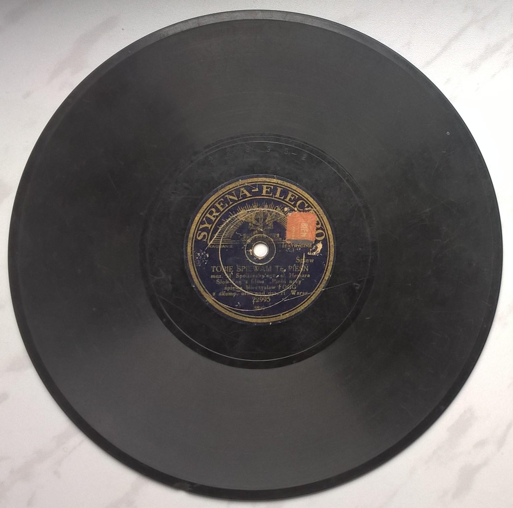 Płyta szelakowa Syrena-Electro - tango "Bajka" oraz slow-fox "Tobie śpiewam tę pieśń" MIECZYSŁAW FOGG