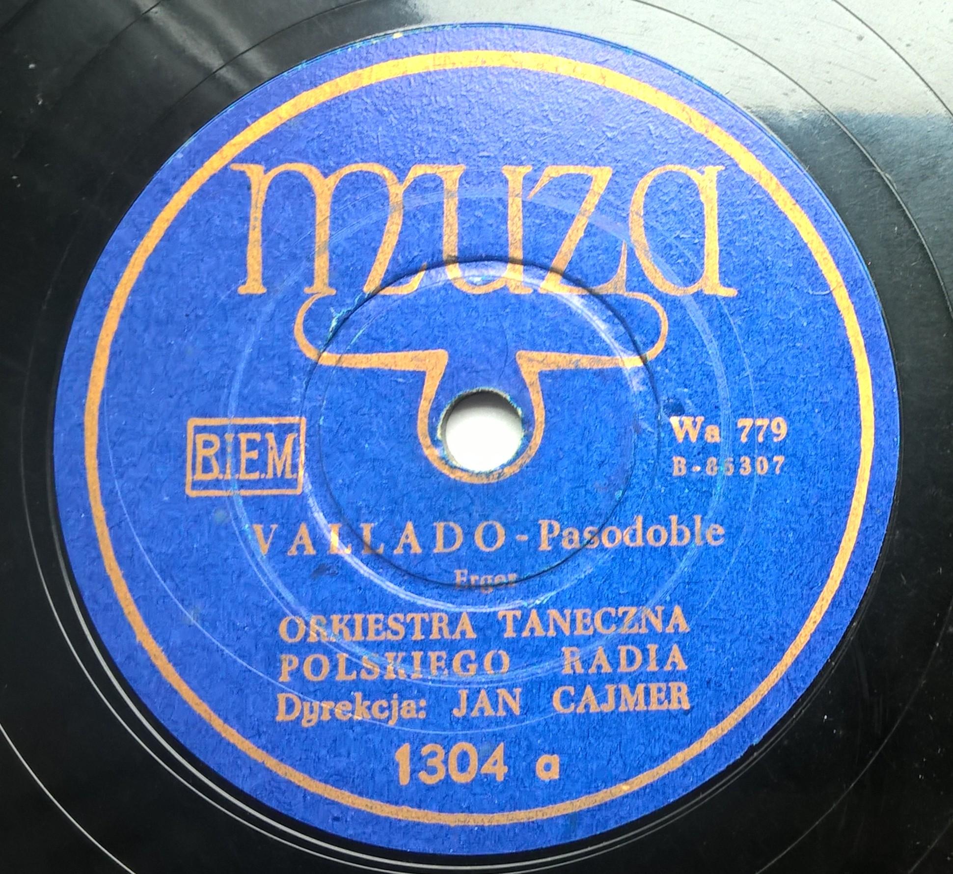 Płyta szelakowa Muza - pasodoble "VALLADO" oraz tango "SMUTEK"