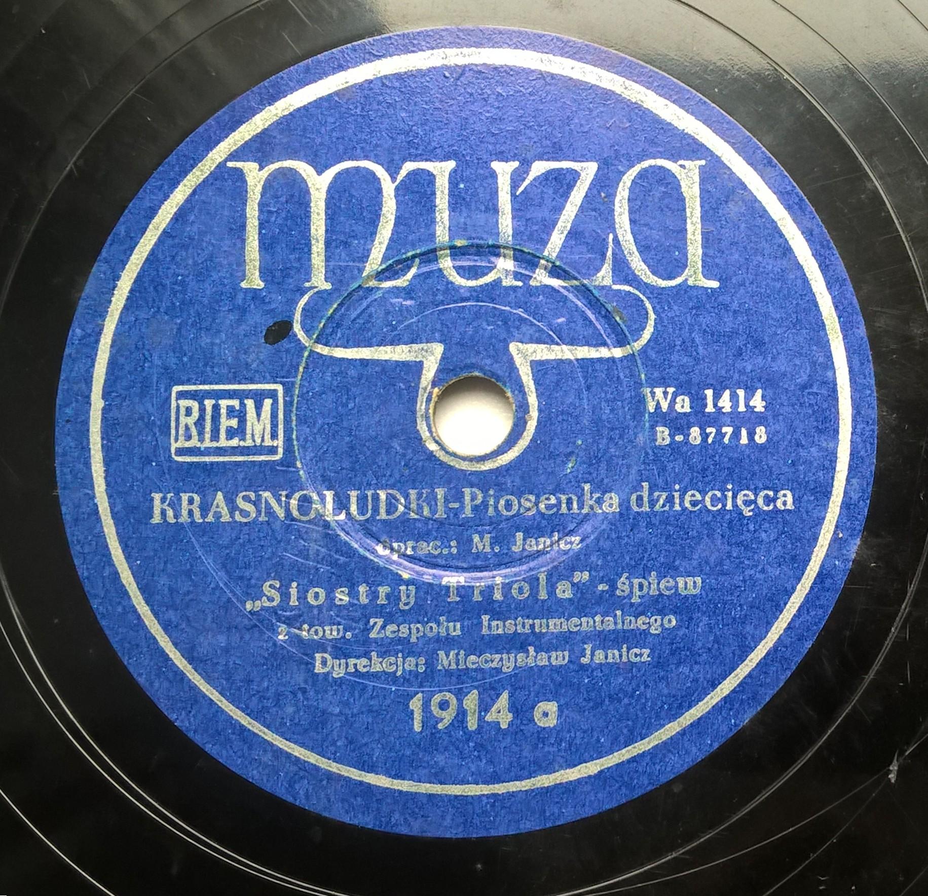 Płyta szelakowa Muza - Piosenka dziecięca "KRASNOLUDKI" oraz Polka śląska "GOŁĄBEK"