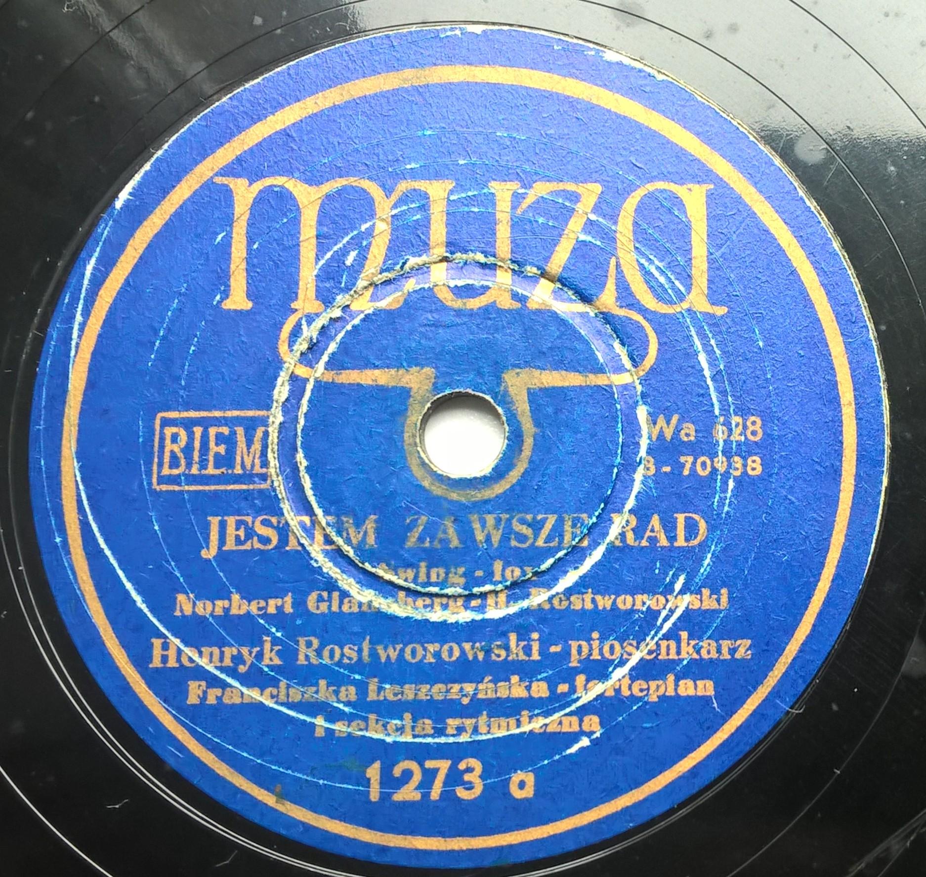 Płyta szelakowa Muza - Swing-fox "Jestem zawsze rad" oraz Fox-piosenka "La - la - la - la"